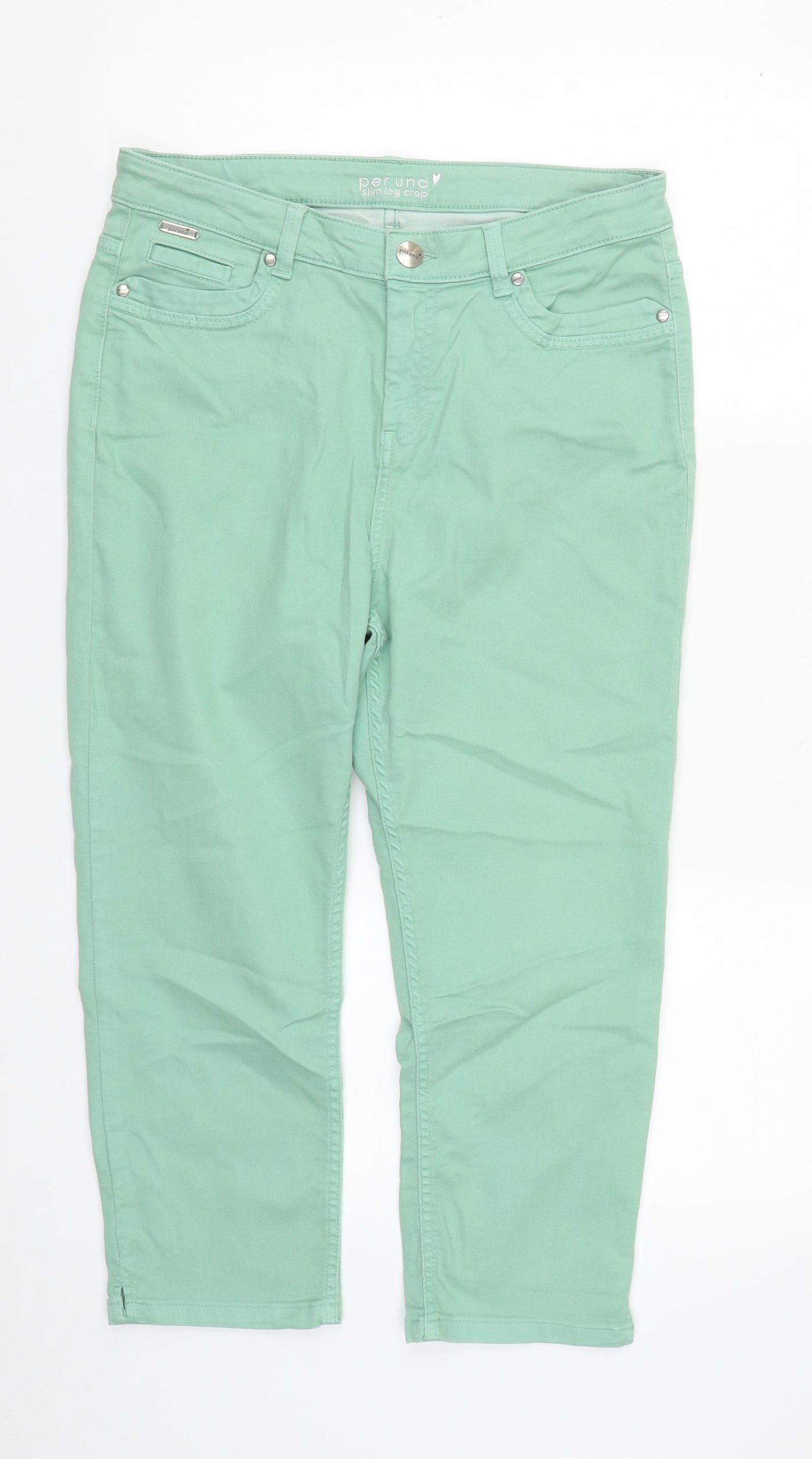 Marks and Spencer Womens Green  Cotton Cropped Jeans Size 14 L23 in Regular Zip