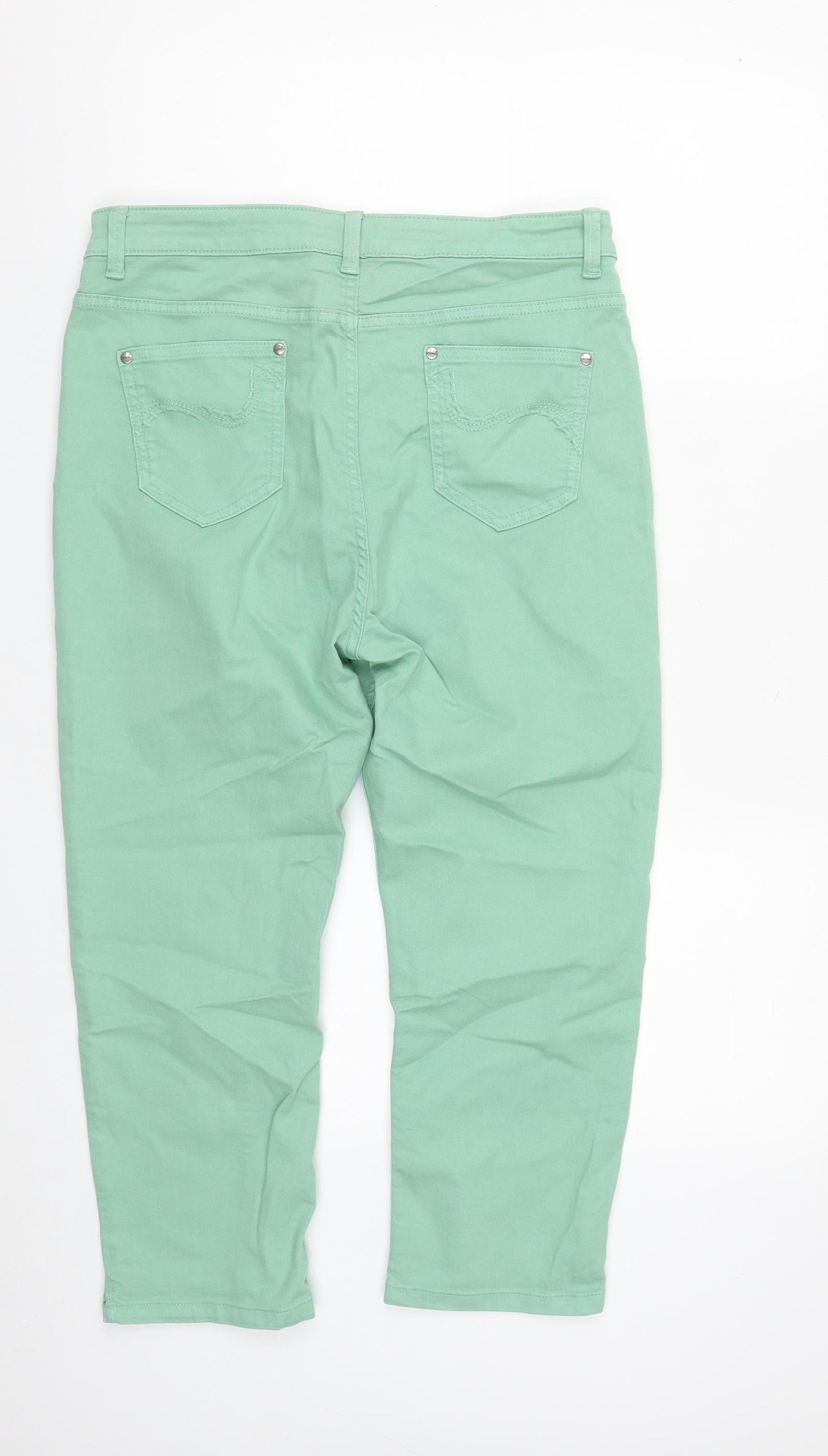 Marks and Spencer Womens Green  Cotton Cropped Jeans Size 14 L23 in Regular Zip