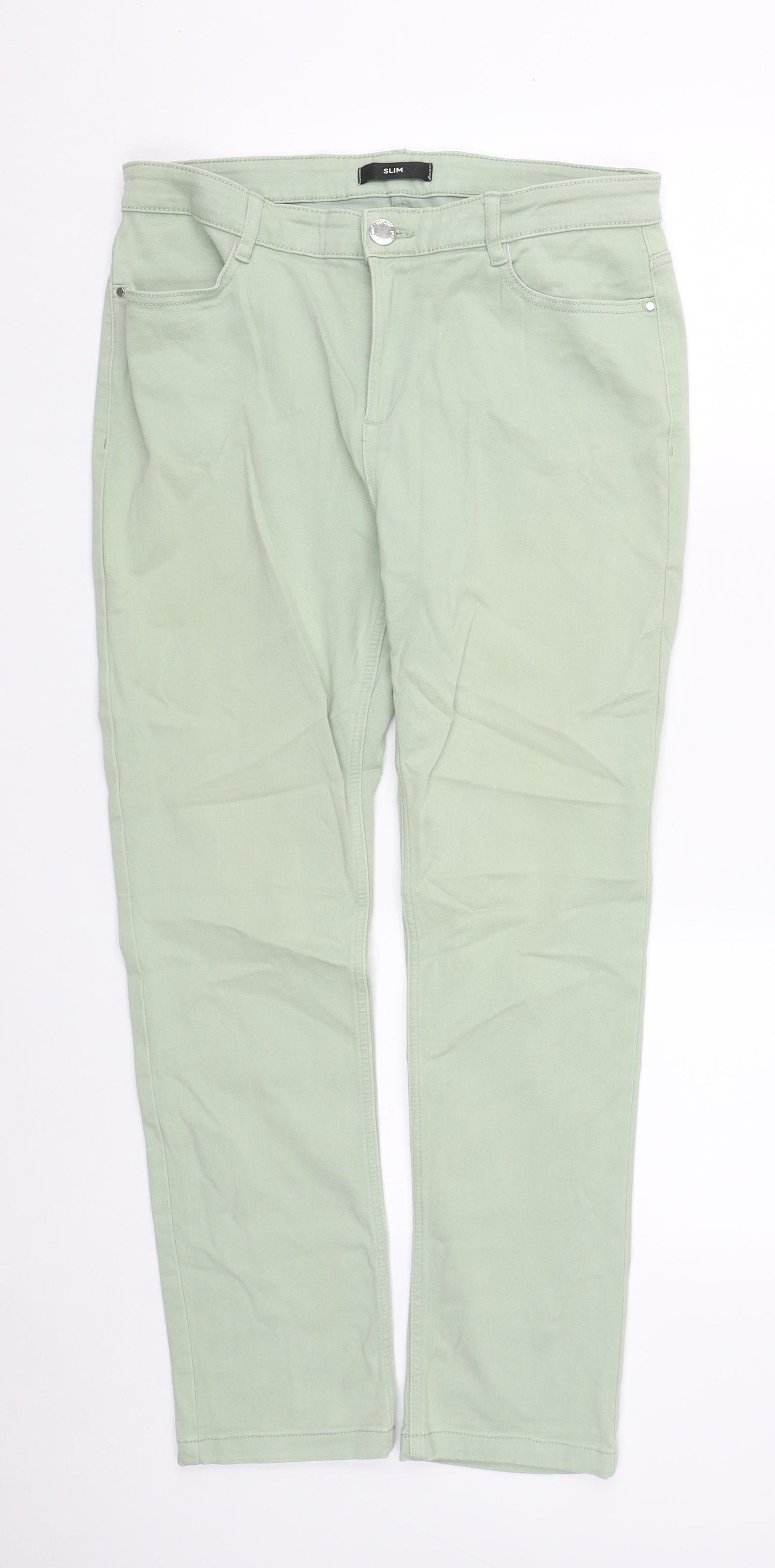 Marks and Spencer Womens Green  Cotton Straight Jeans Size 14 L27 in Slim Zip