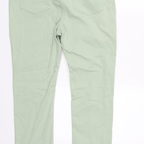 Marks and Spencer Womens Green  Cotton Straight Jeans Size 14 L27 in Slim Zip