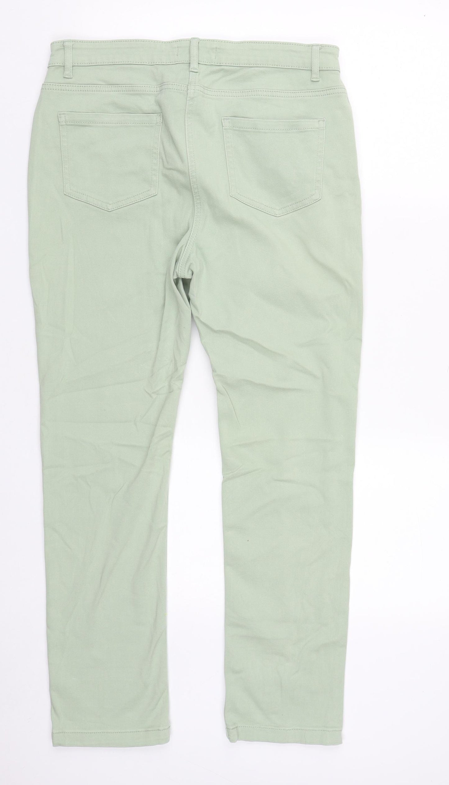 Marks and Spencer Womens Green  Cotton Straight Jeans Size 14 L27 in Slim Zip