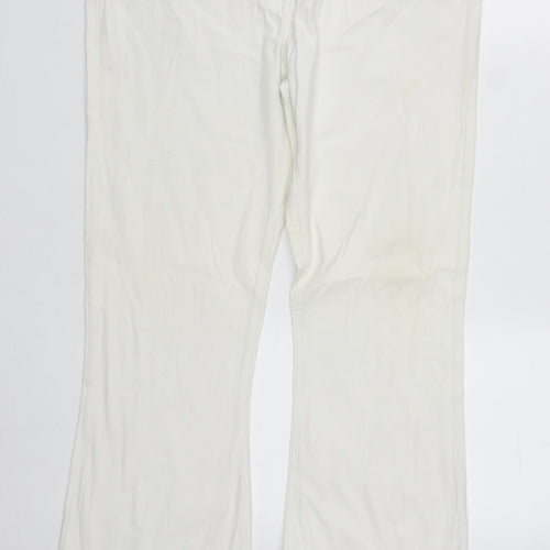 Preworn Womens White  Cotton Bootcut Jeans Size 14 L29 in Regular Zip