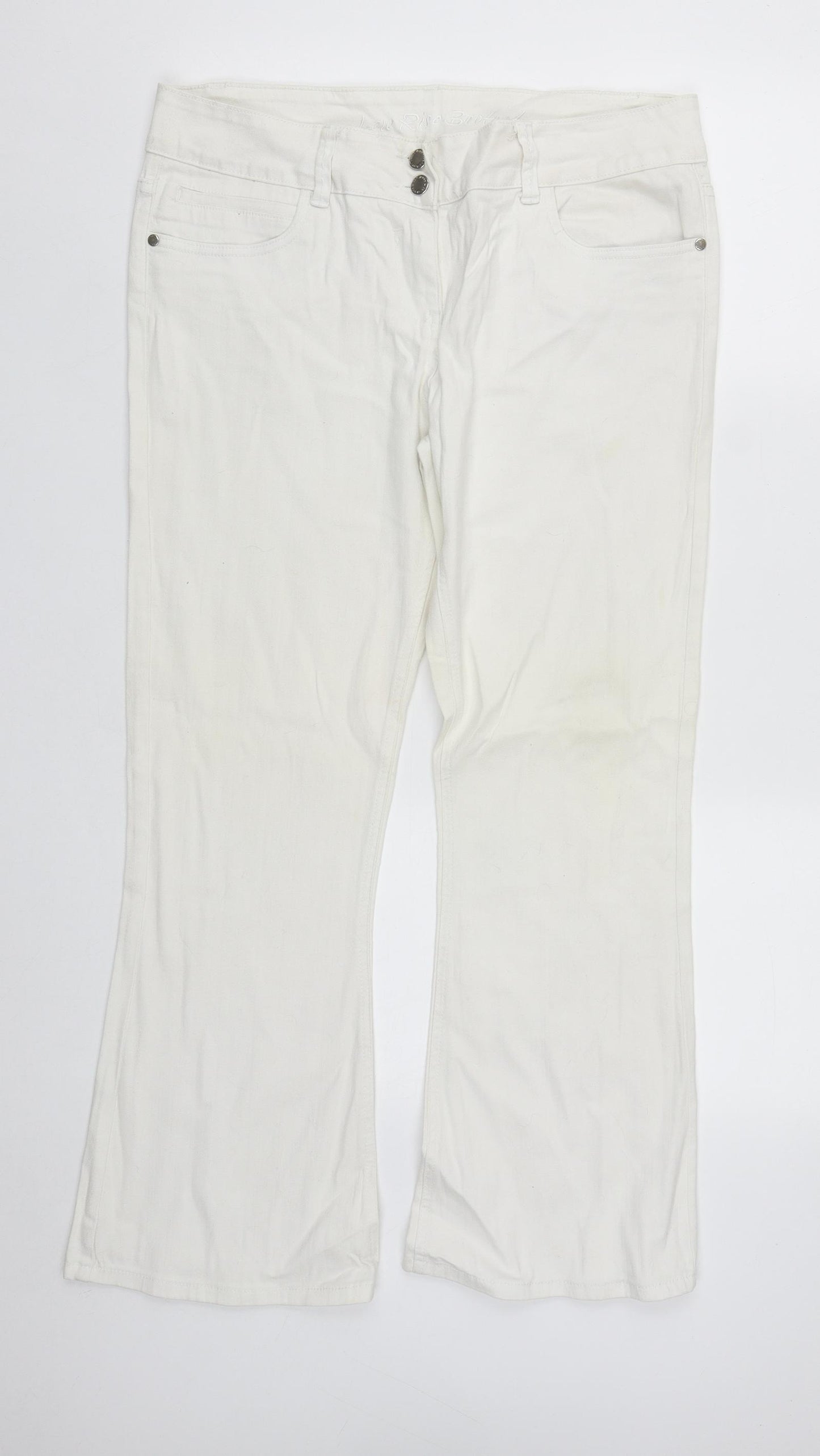 Preworn Womens White  Cotton Bootcut Jeans Size 14 L29 in Regular Zip