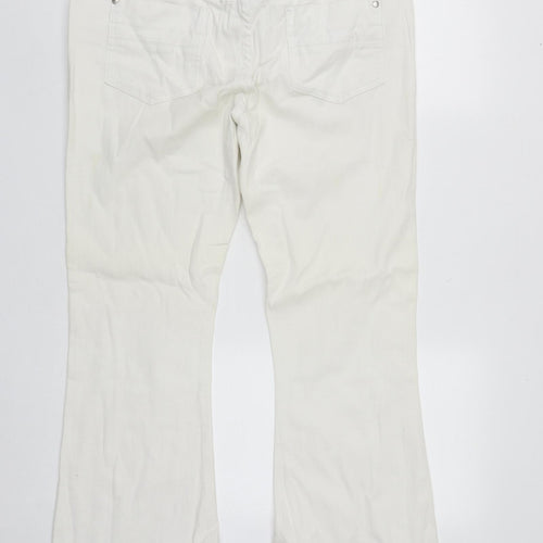 Preworn Womens White  Cotton Bootcut Jeans Size 14 L29 in Regular Zip