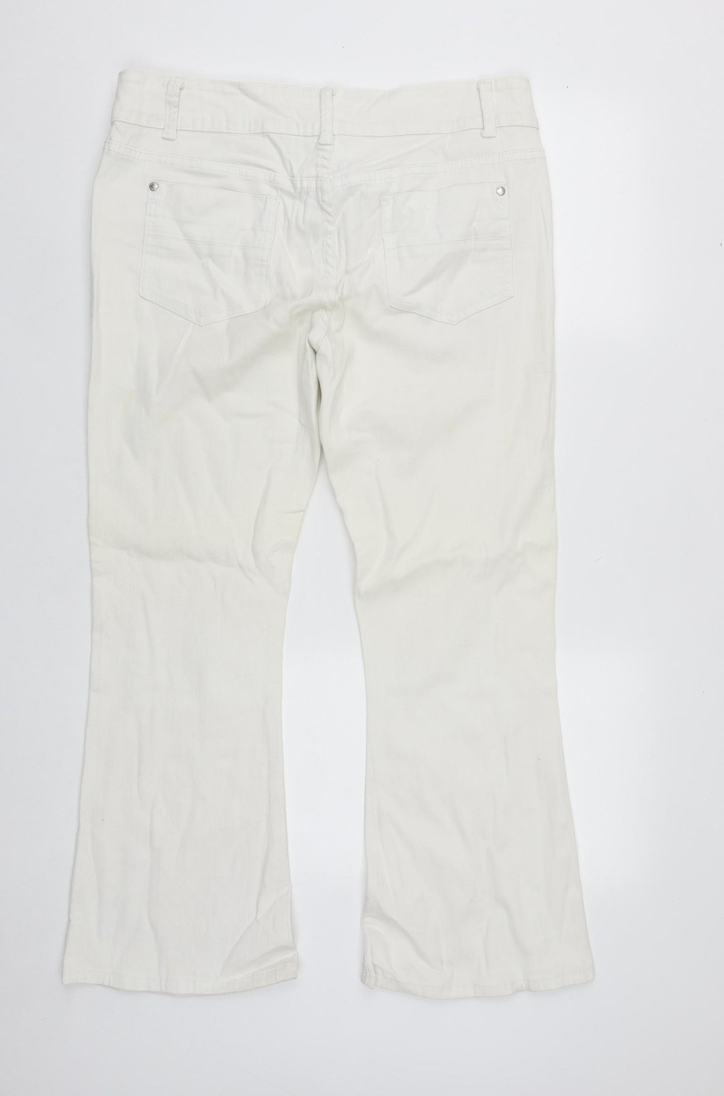 Preworn Womens White  Cotton Bootcut Jeans Size 14 L29 in Regular Zip