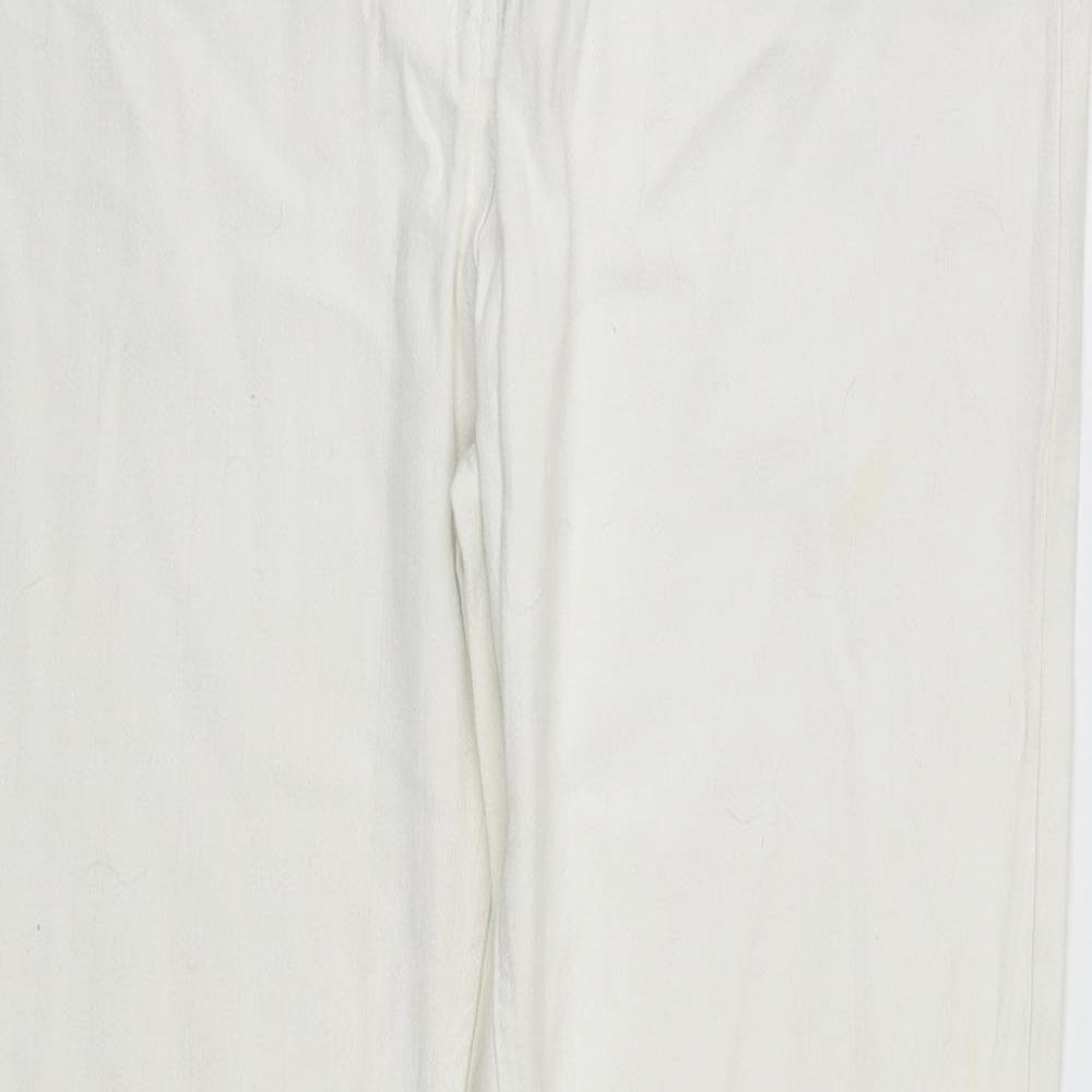 Preworn Womens White  Cotton Bootcut Jeans Size 14 L29 in Regular Zip