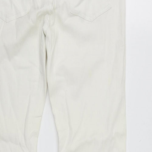 Preworn Womens White  Cotton Bootcut Jeans Size 14 L29 in Regular Zip