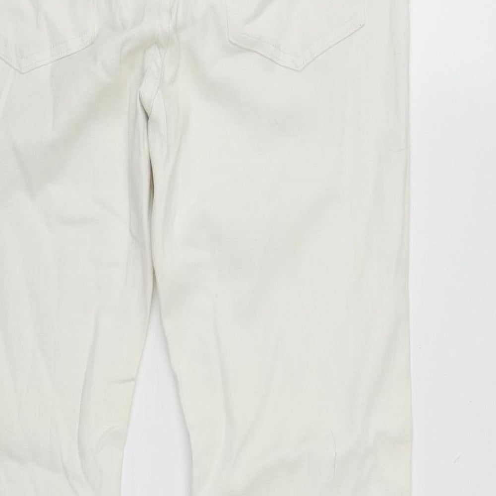 Preworn Womens White  Cotton Bootcut Jeans Size 14 L29 in Regular Zip