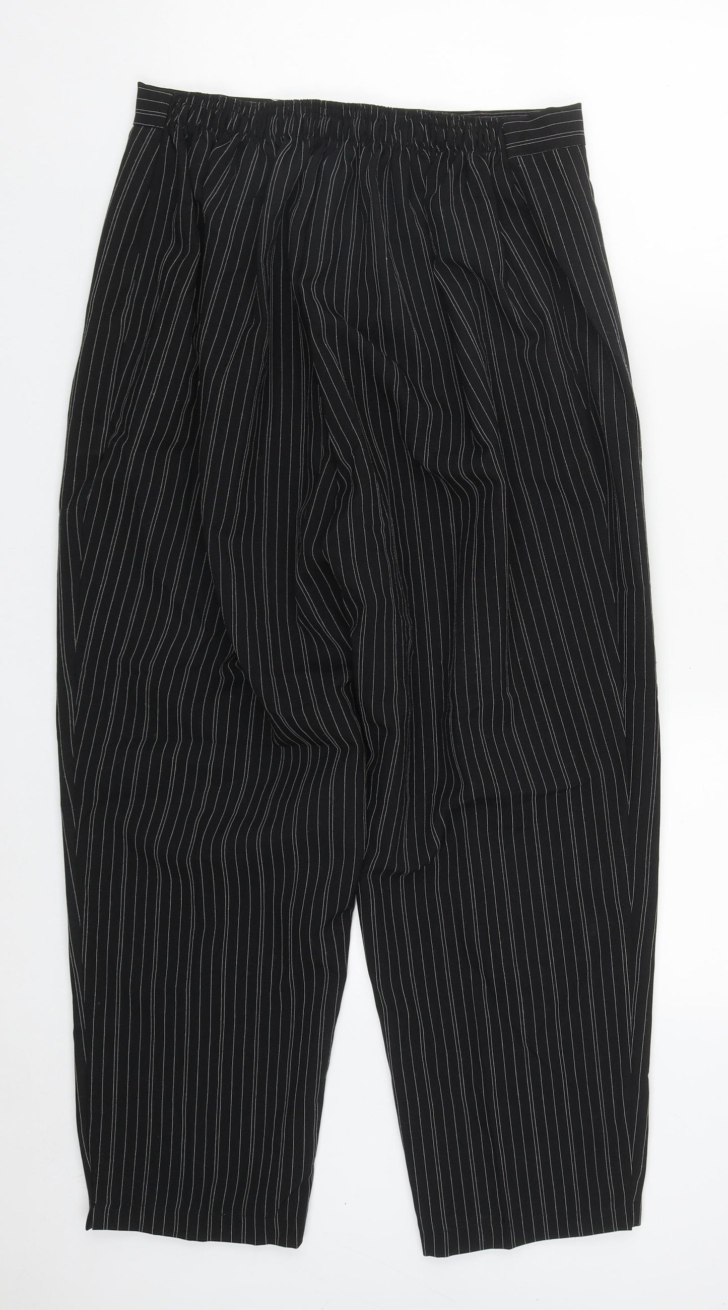 Preworn Womens Black Striped Polyester Cropped Trousers Size 22 L24 in Regular