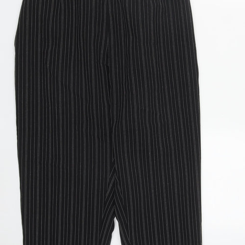 Preworn Womens Black Striped Polyester Cropped Trousers Size 22 L24 in Regular