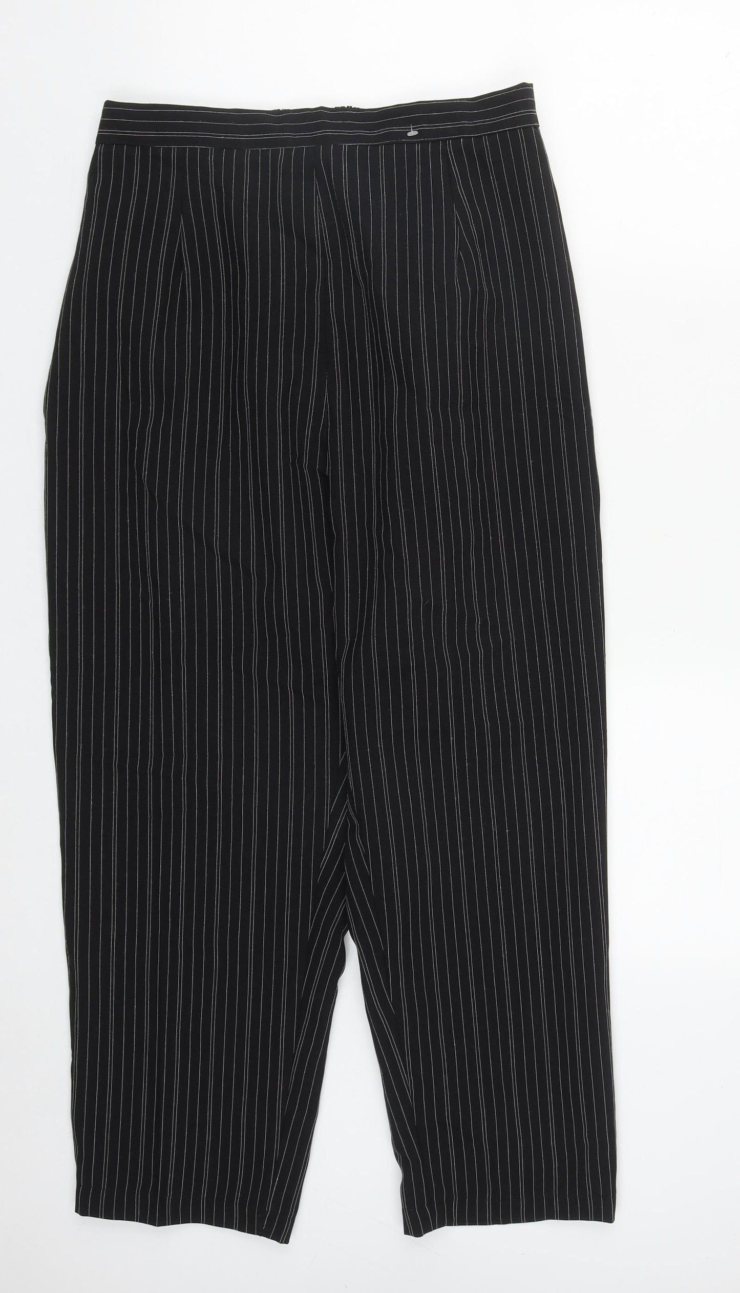 Preworn Womens Black Striped Polyester Cropped Trousers Size 22 L24 in Regular