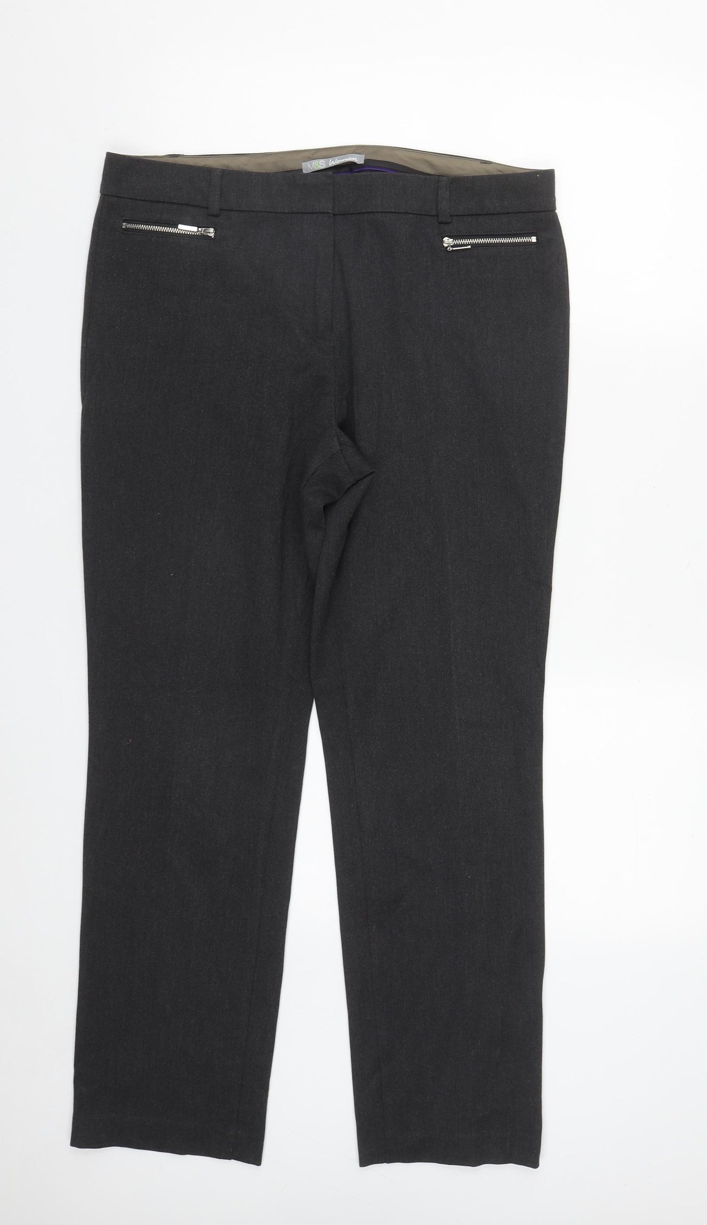 Marks and Spencer Womens Grey  Polyester Trousers  Size 14 L30 in Regular Zip