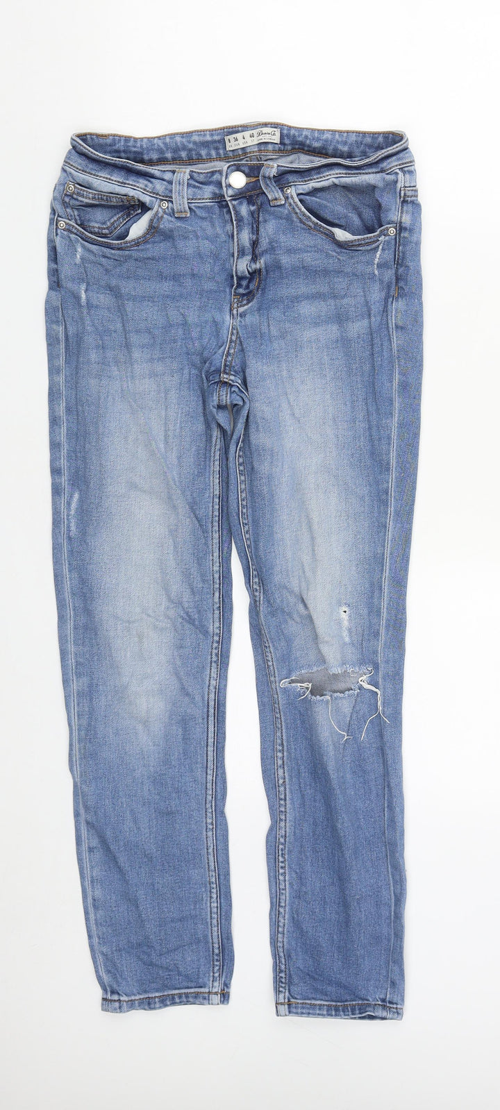 Denim & Co. Womens Blue Cotton Straight Jeans Size 8 L26 in Regular Zip
