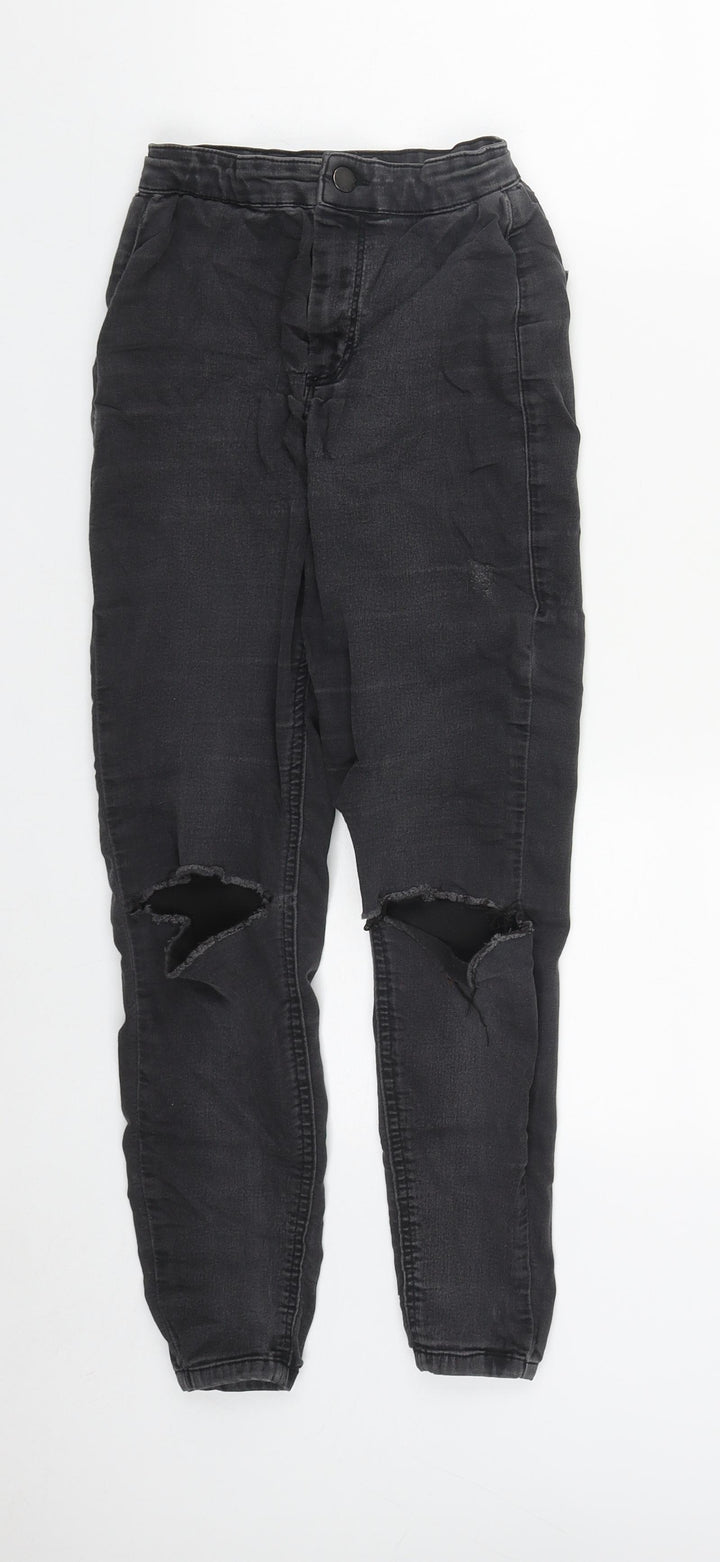 Topshop Womens Black Cotton Straight Jeans Size 24 in L24 in Regular Zip