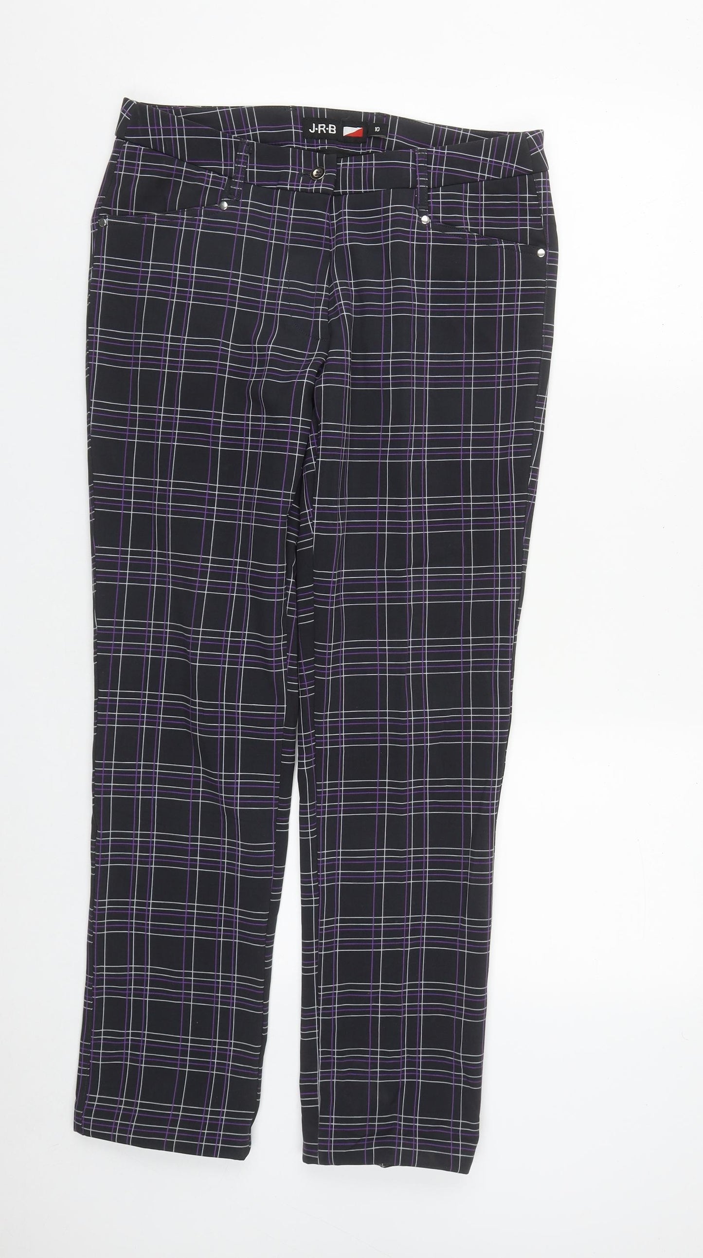 JRB Womens Black Plaid Polyester Trousers  Size 10 L30 in Regular Zip