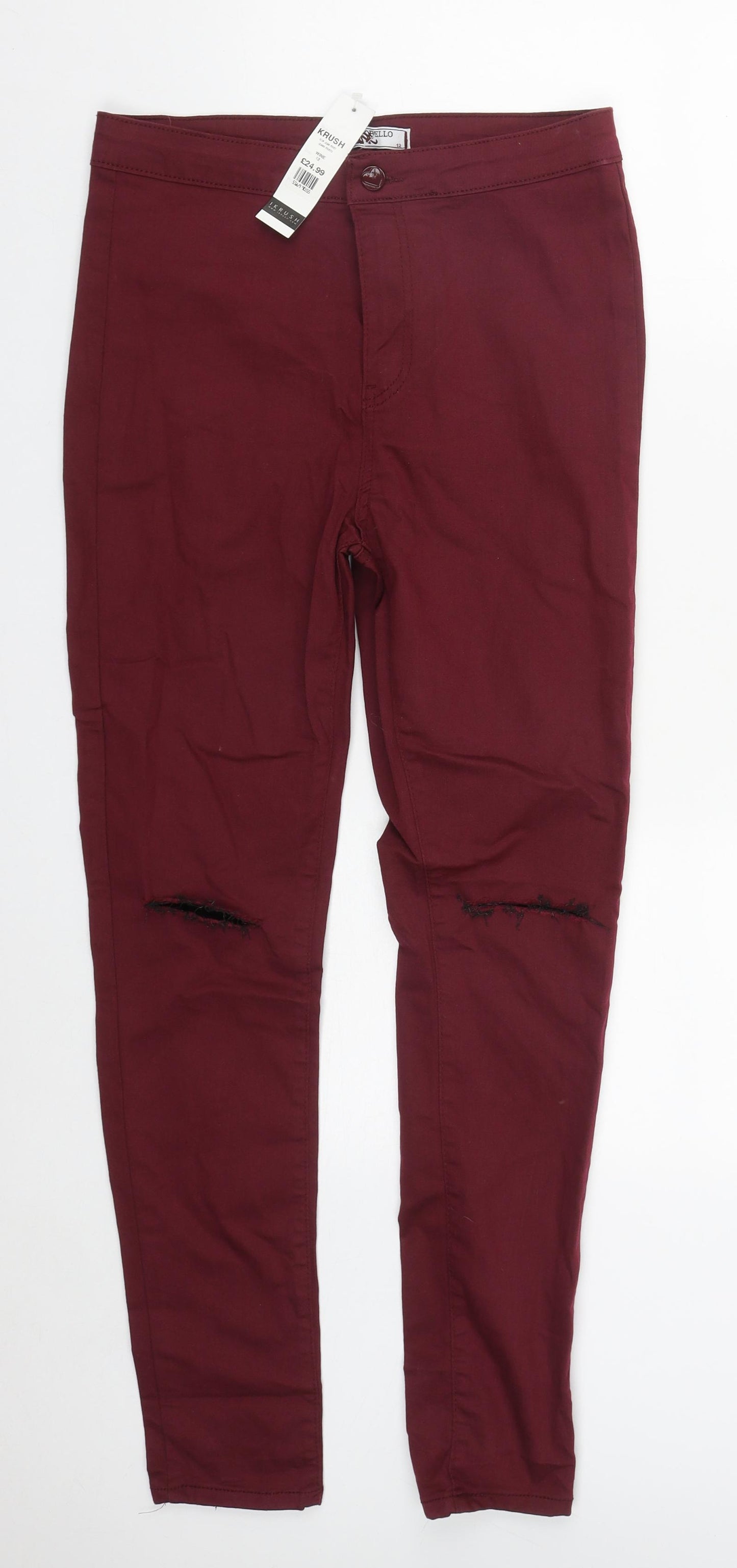 Krush Womens Red  Cotton Straight Jeans Size 12 L29 in Regular Zip