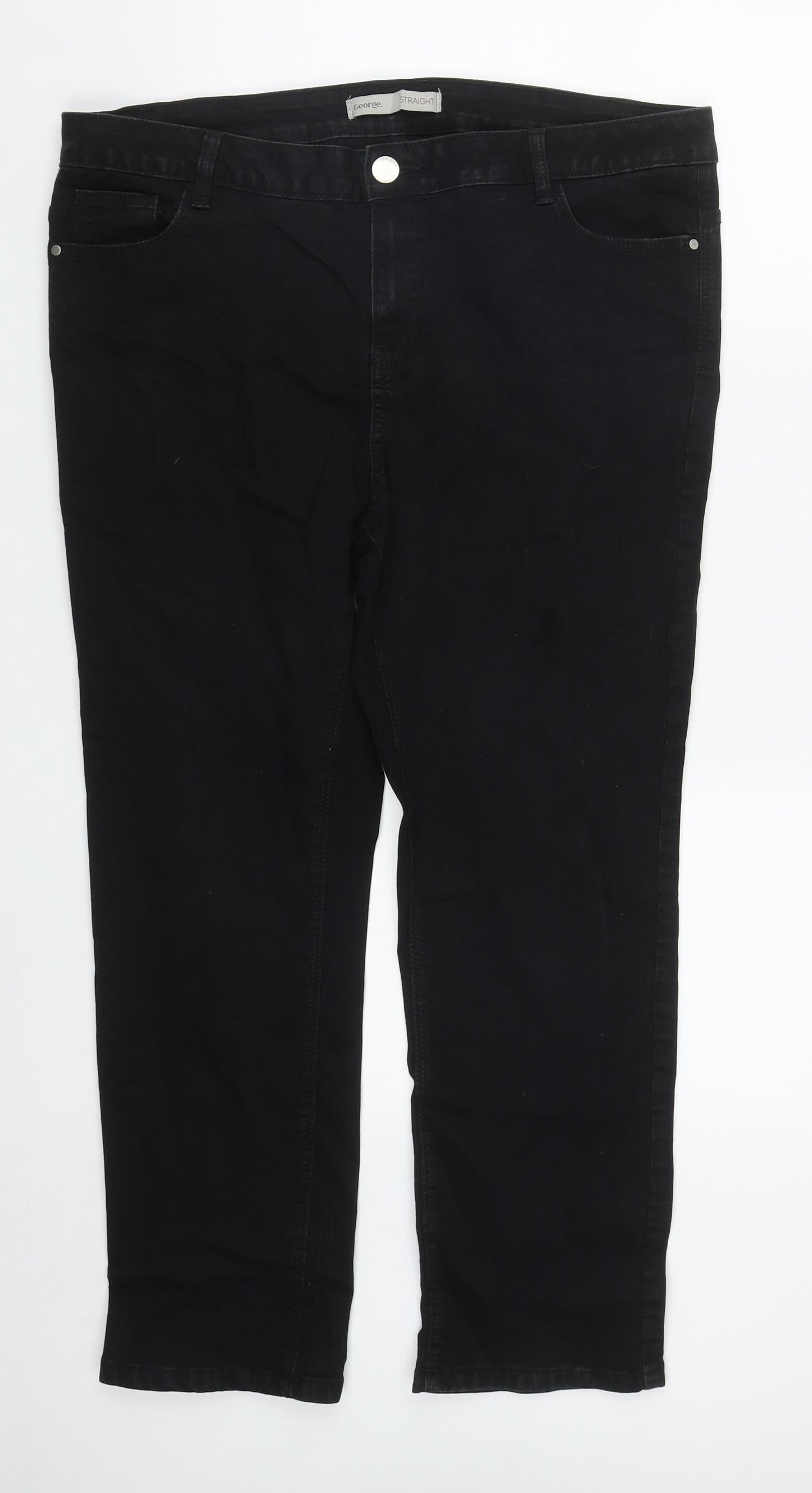 George Womens Black  Cotton Straight Jeans Size 18 L27 in Regular Zip