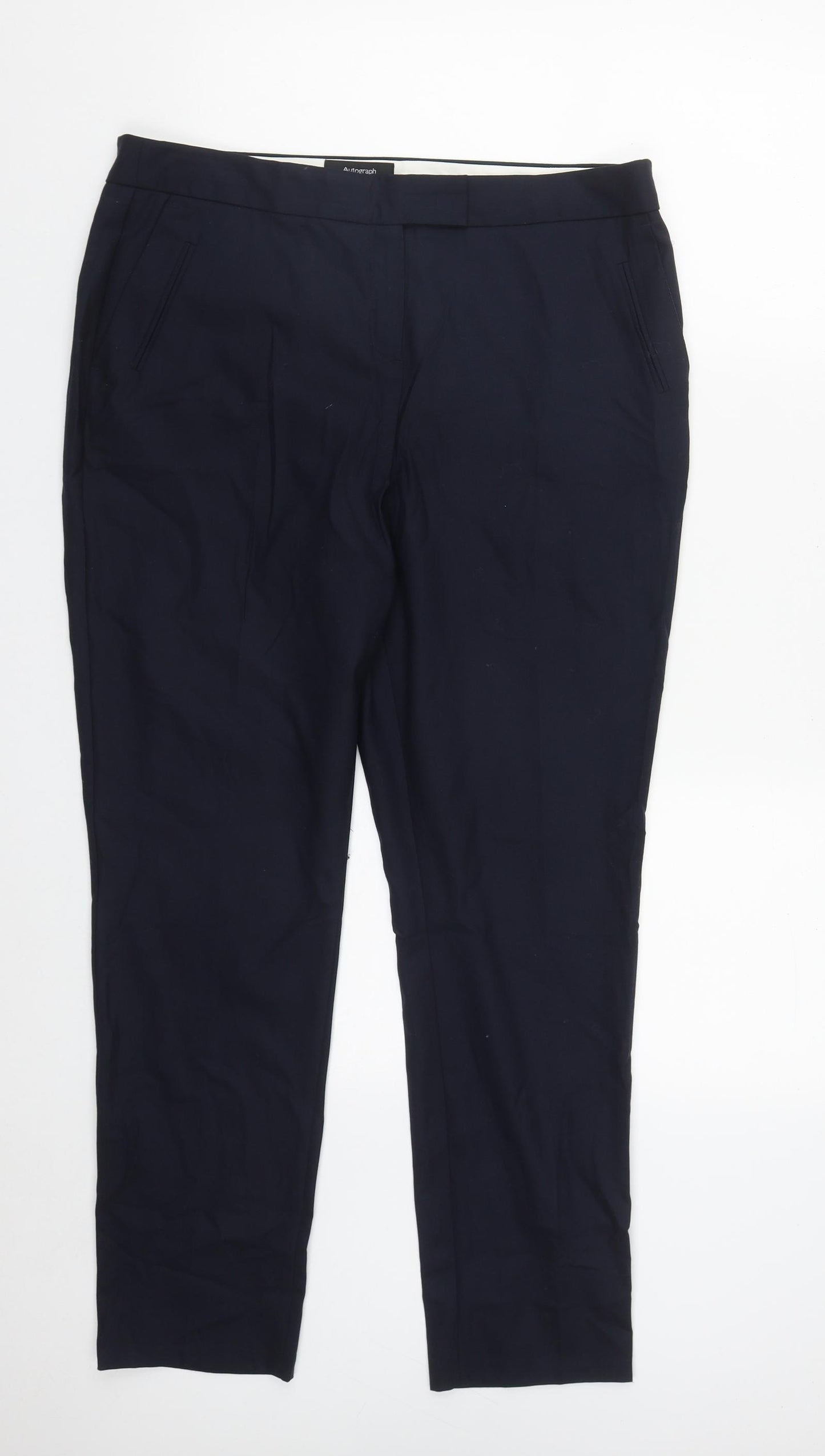Marks and Spencer Womens Blue  Polyester Trousers  Size 14 L29 in Regular Zip