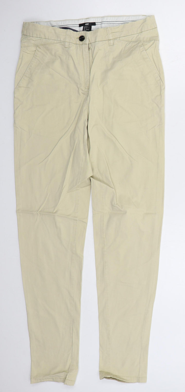 H&M Womens Beige  Cotton Tapered Jeans Size 8 L29 in Regular Button