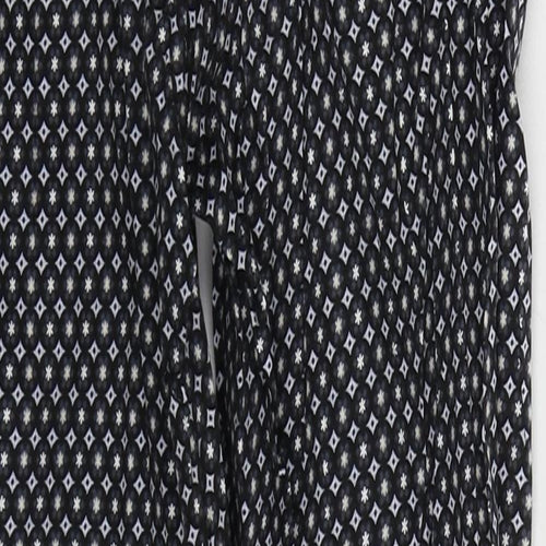 Oasis Womens Grey Geometric Cotton Trousers  Size 10 L26 in Regular Hook & Eye