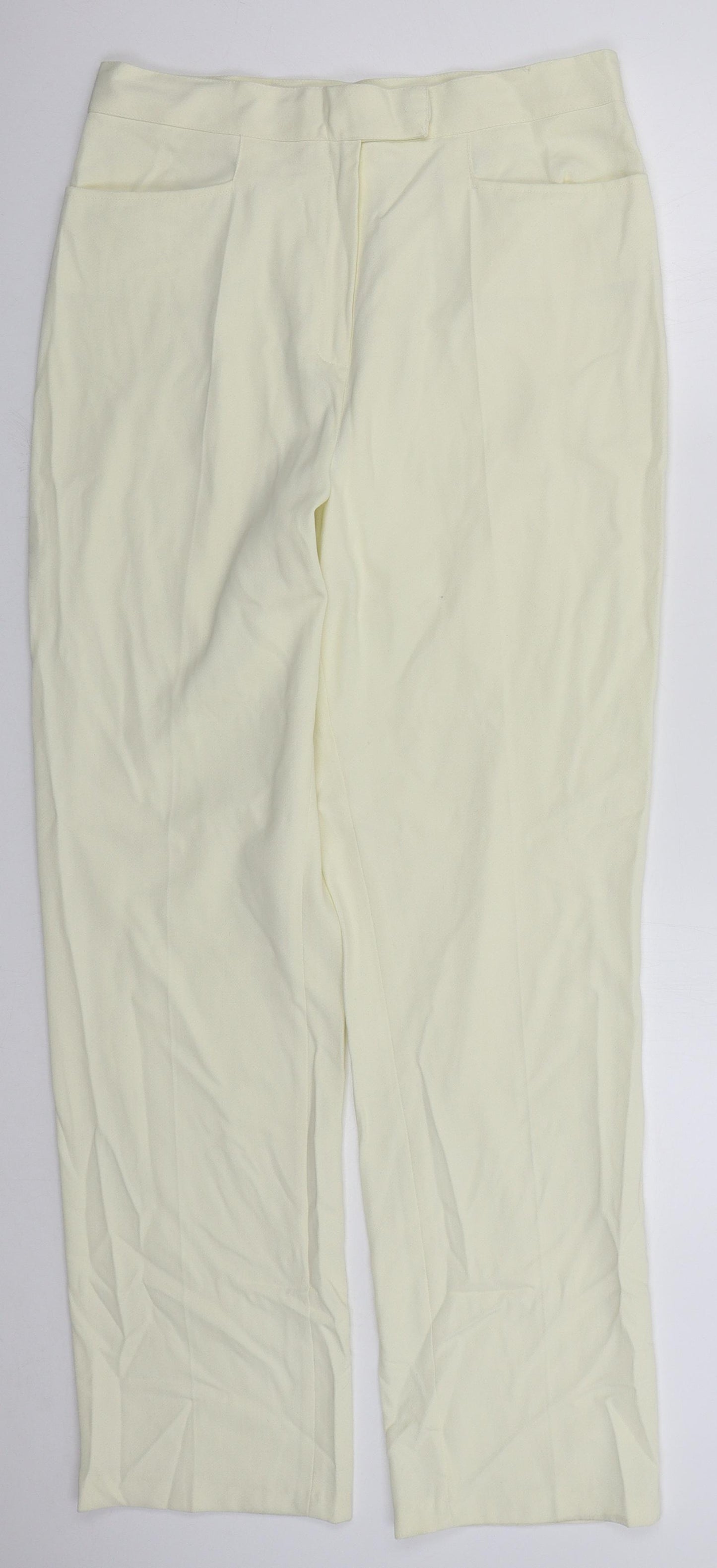 Charlotte Halton Womens Ivory  Viscose Trousers  Size 14 L30 in Regular Hook & Eye