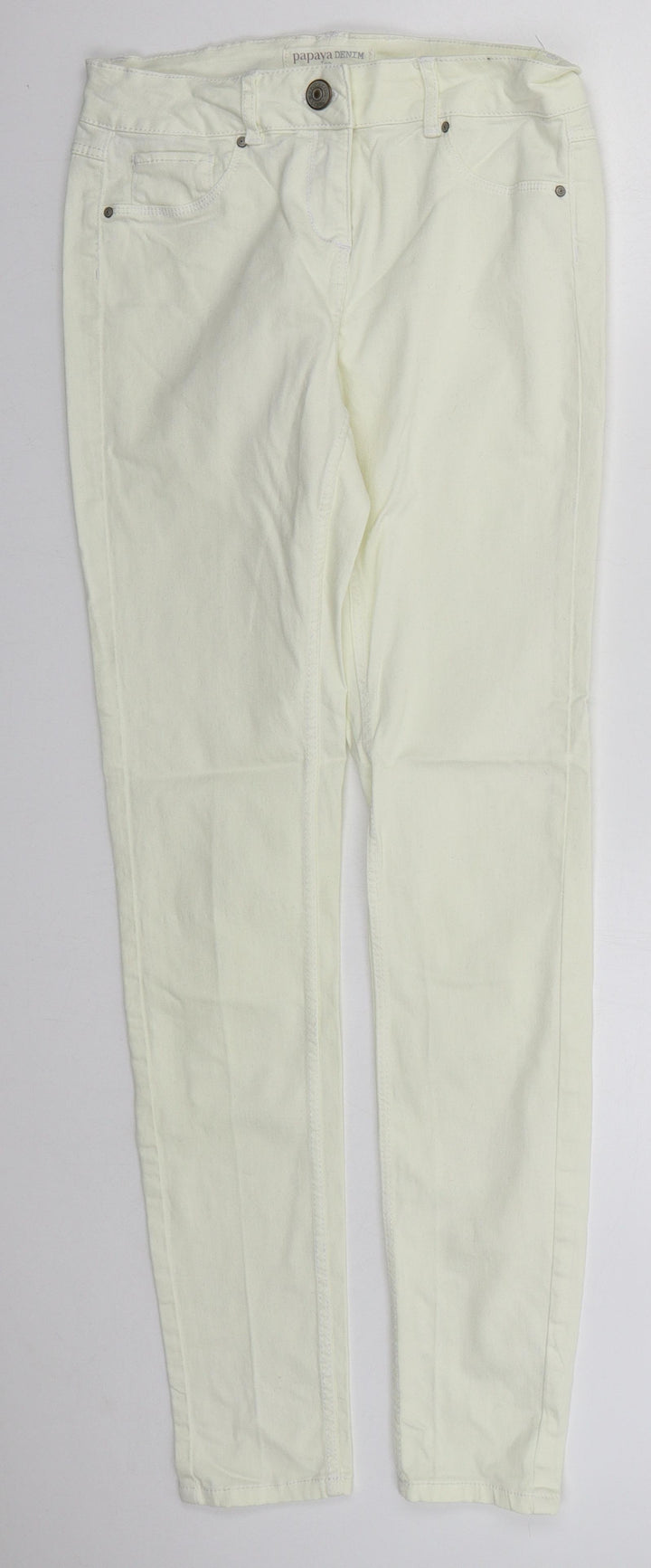 Papaya Womens Ivory  Cotton Skinny Jeans Size 10 L30 in Regular Button