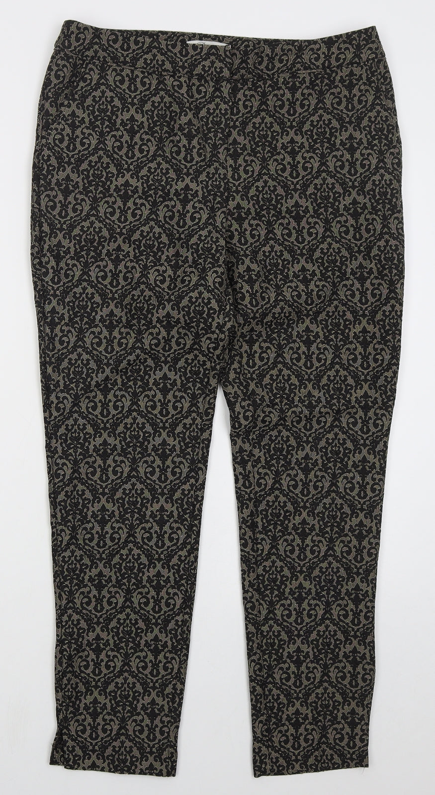 Peacocks Womens Brown Geometric Cotton Trousers  Size 12 L28 in Regular Hook & Eye