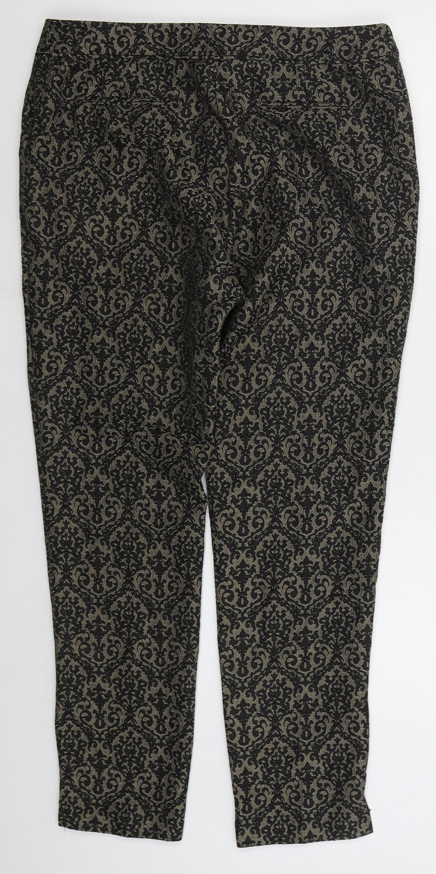 Peacocks Womens Brown Geometric Cotton Trousers  Size 12 L28 in Regular Hook & Eye