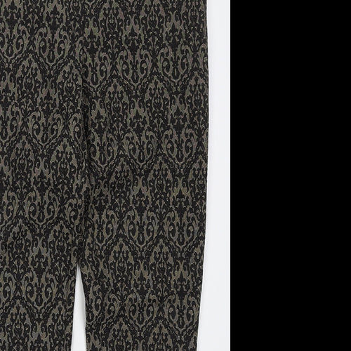 Peacocks Womens Brown Geometric Cotton Trousers  Size 12 L28 in Regular Hook & Eye