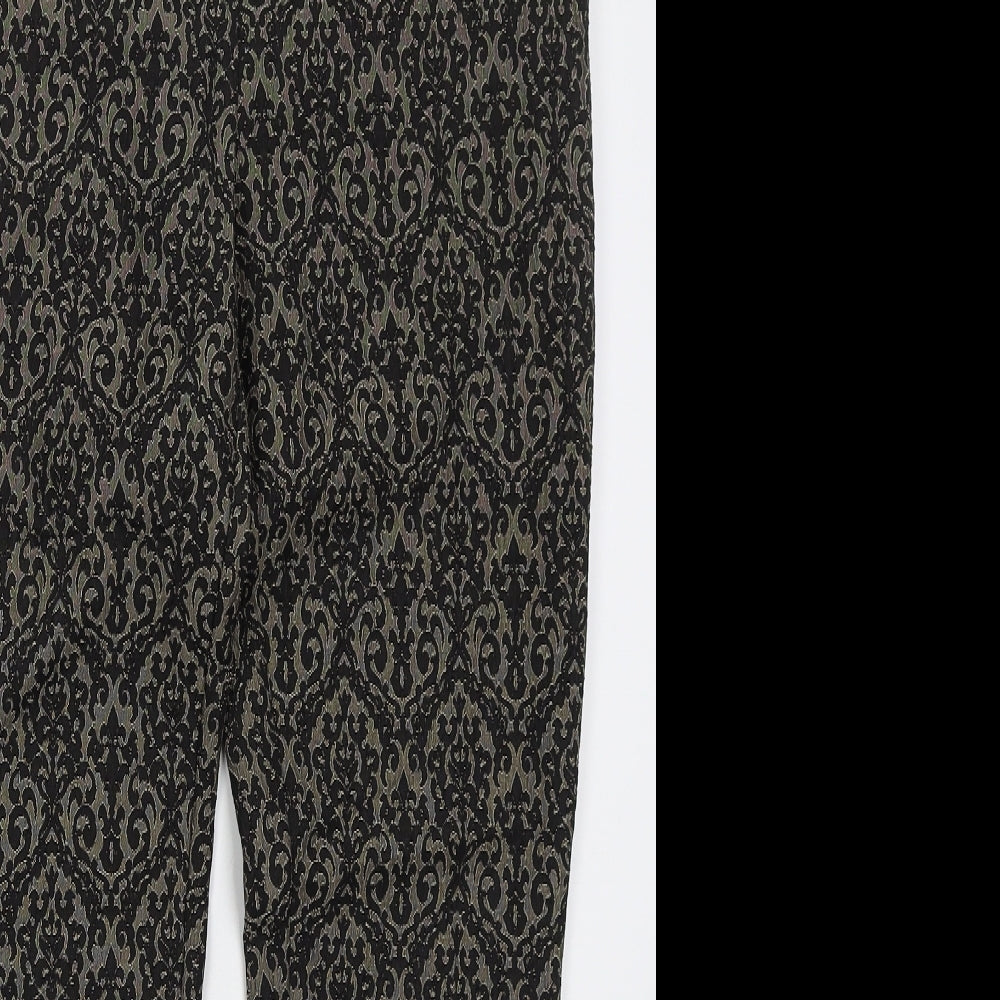 Peacocks Womens Brown Geometric Cotton Trousers  Size 12 L28 in Regular Hook & Eye