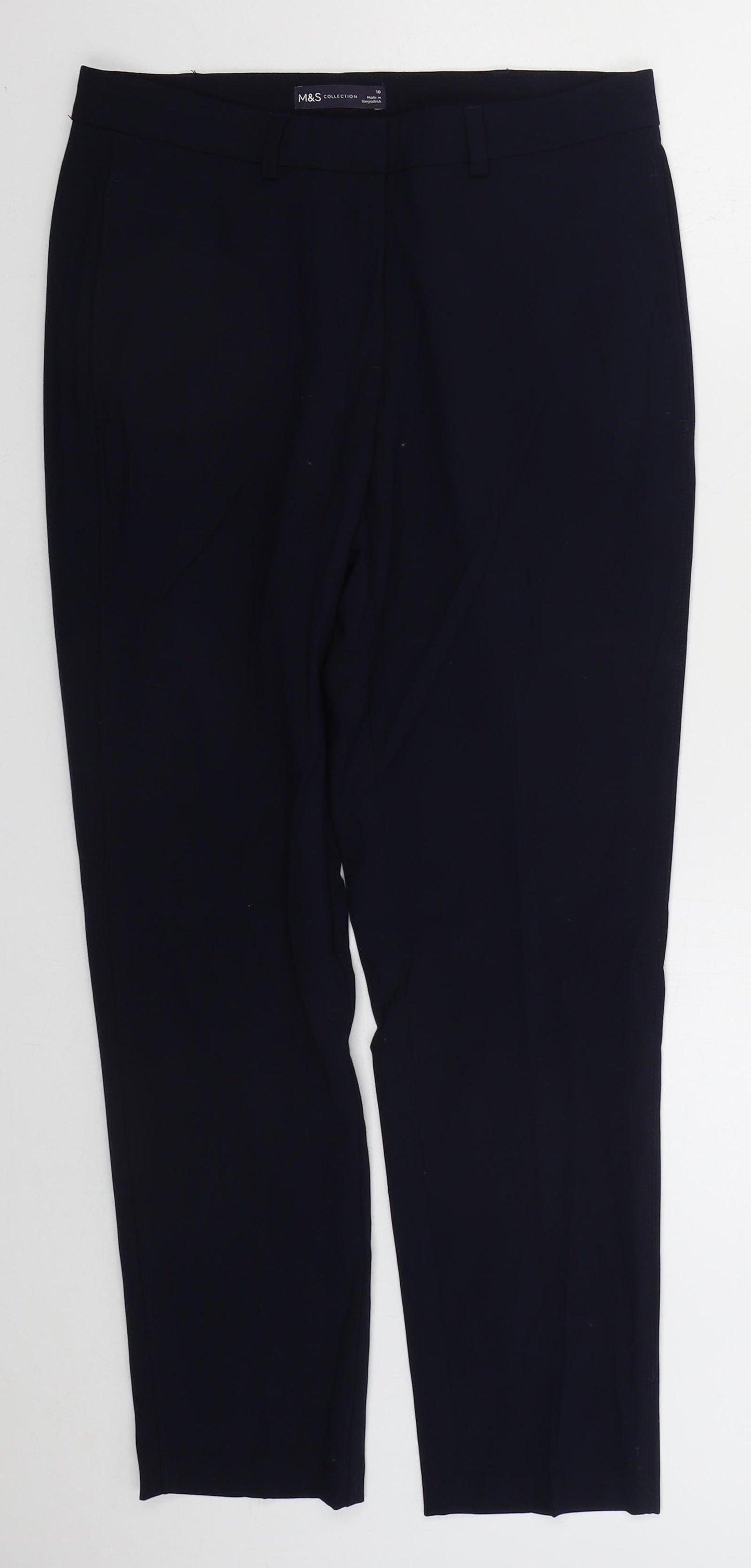 Marks and Spencer Womens Blue  Polyester Trousers  Size 10 L27 in Regular Hook & Eye