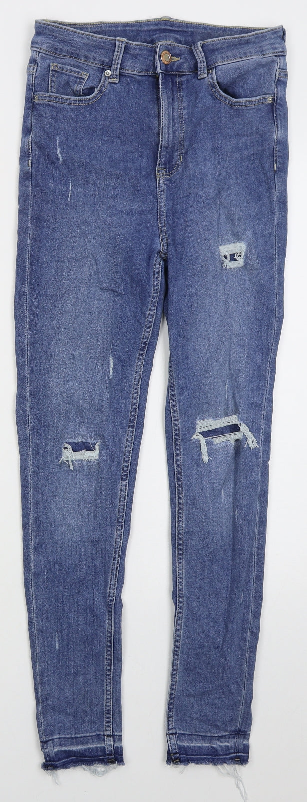 Marks and Spencer Womens Blue Cotton Skinny Jeans Size 26 in L27 in Regular Button
