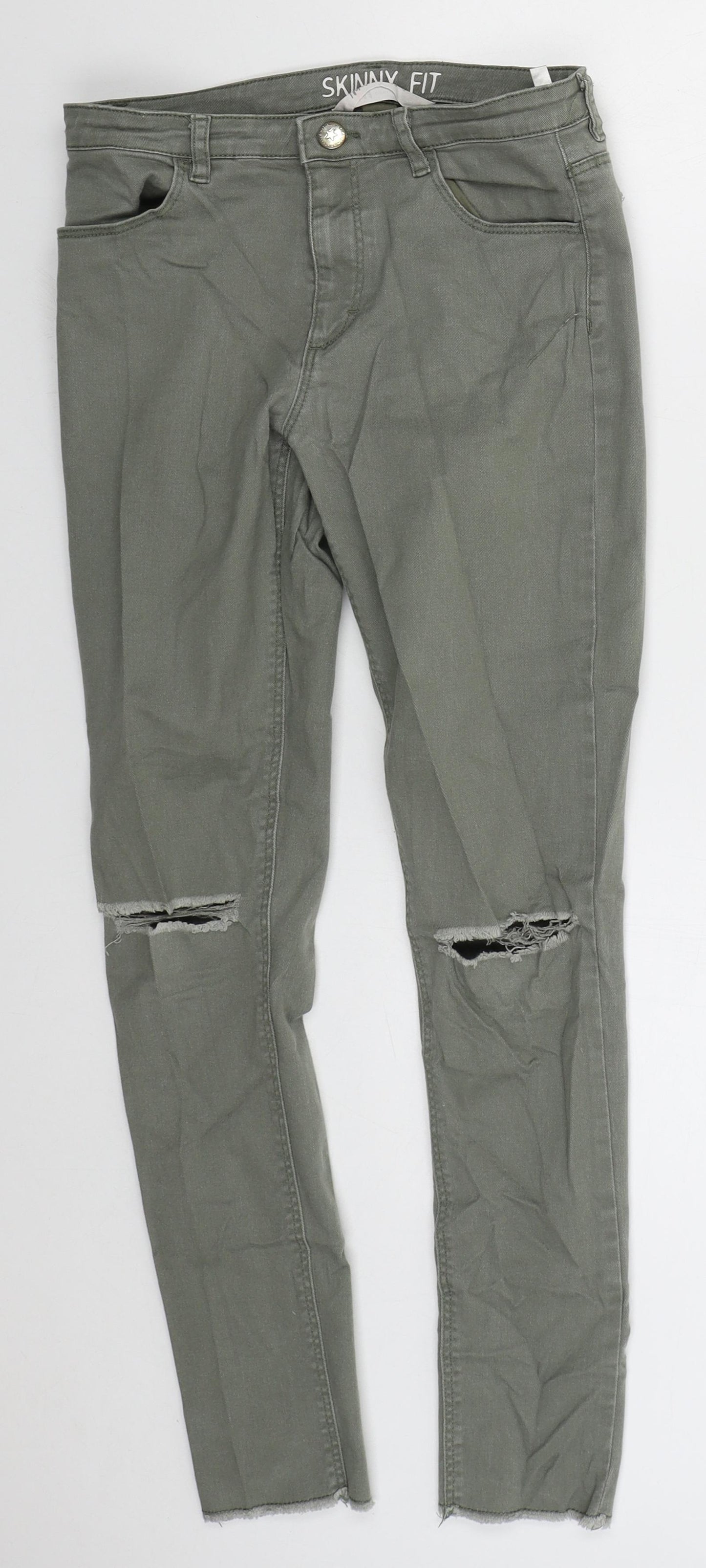 H&M Boys Green  Cotton Skinny Jeans Size 14 Years  Regular Button