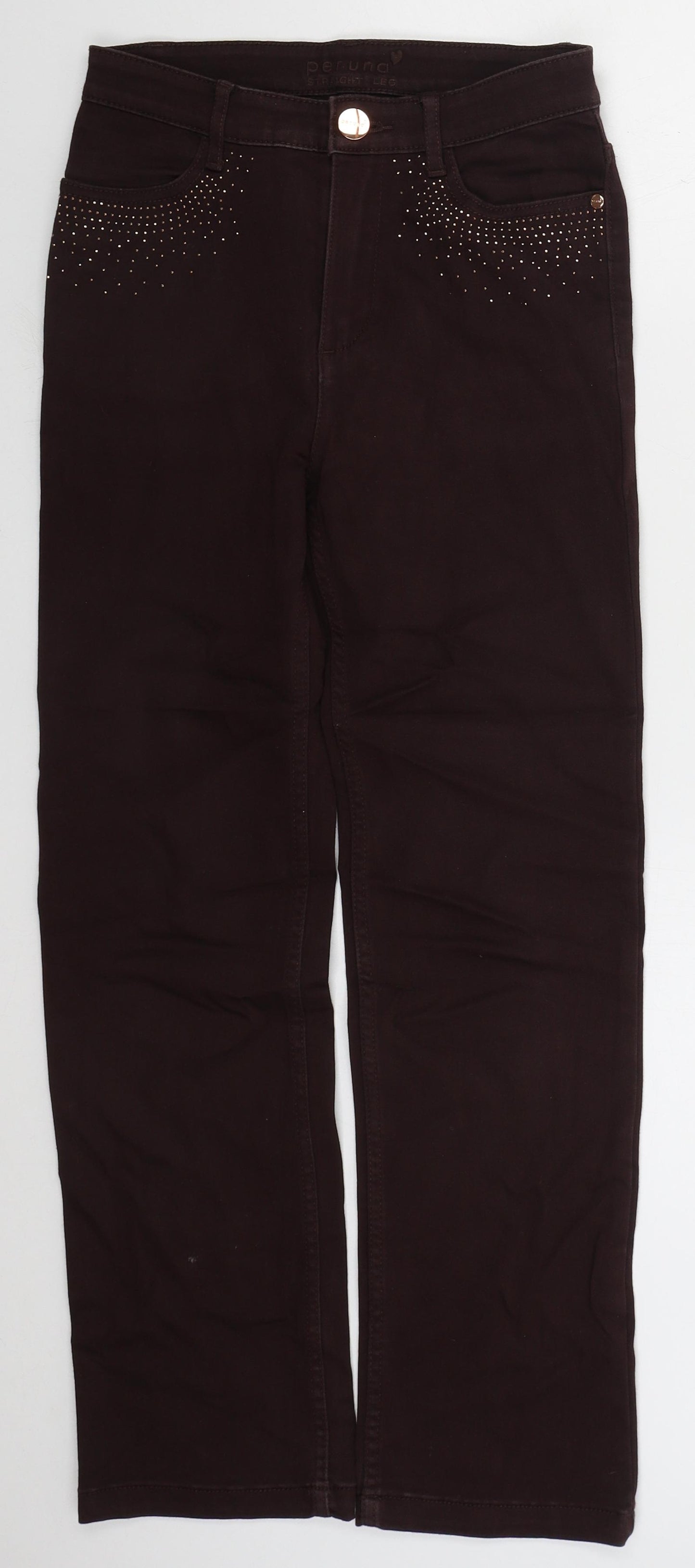 Marks and Spencer Womens Brown  Cotton Straight Jeans Size 8 L27 in Regular Button
