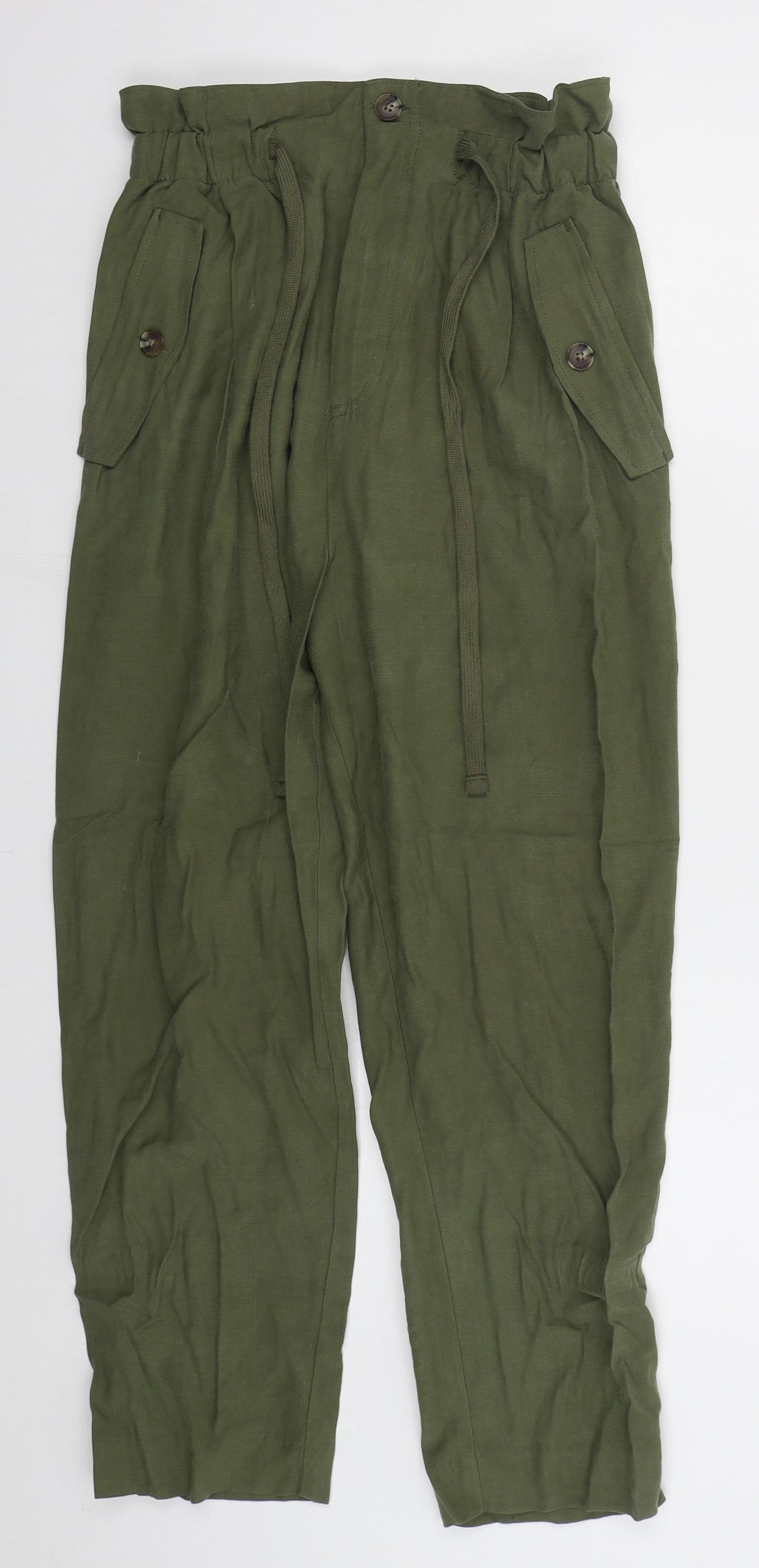 H&M Womens Green  Viscose Trousers  Size 12 L25 in Regular Button