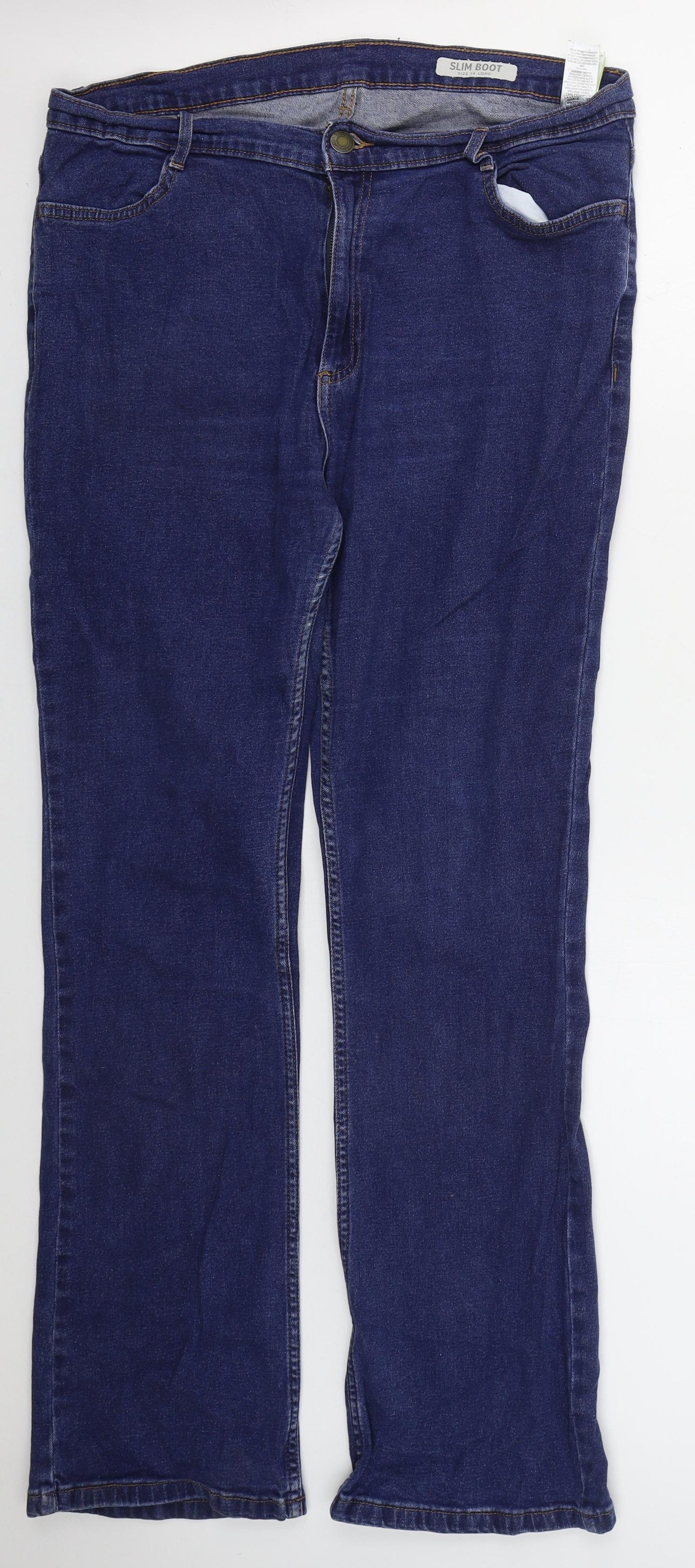 Marks and Spencer Womens Blue  Cotton Bootcut Jeans Size 16 L31 in Regular Button