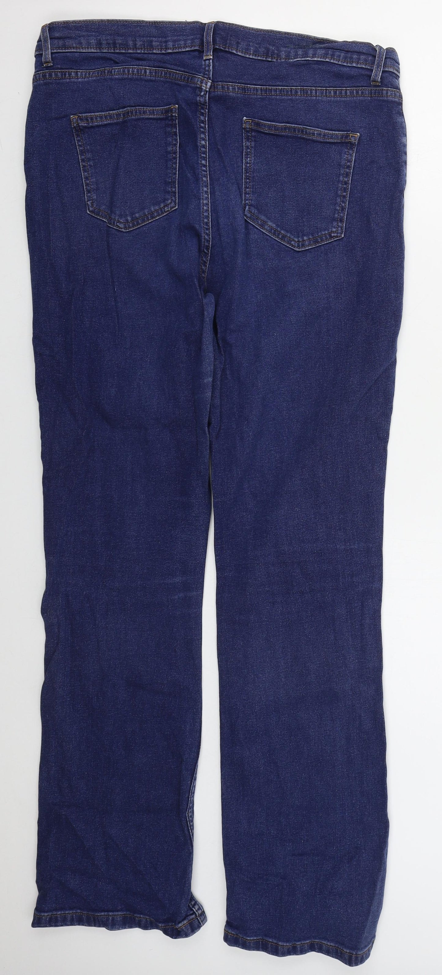 Marks and Spencer Womens Blue  Cotton Bootcut Jeans Size 16 L31 in Regular Button