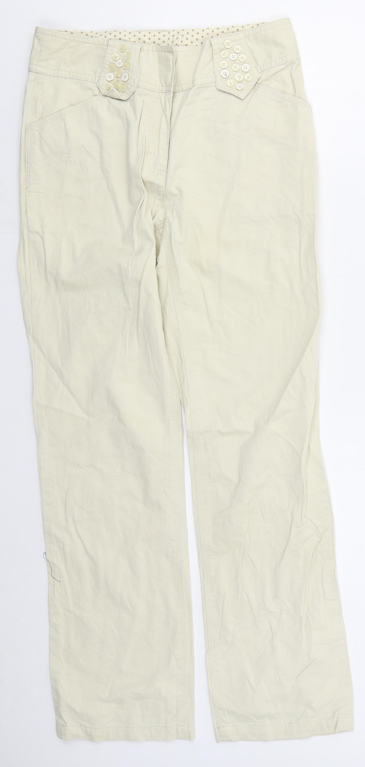 Per Una Womens Beige  Cotton Trousers  Size 8 L29 in Regular Hook & Eye