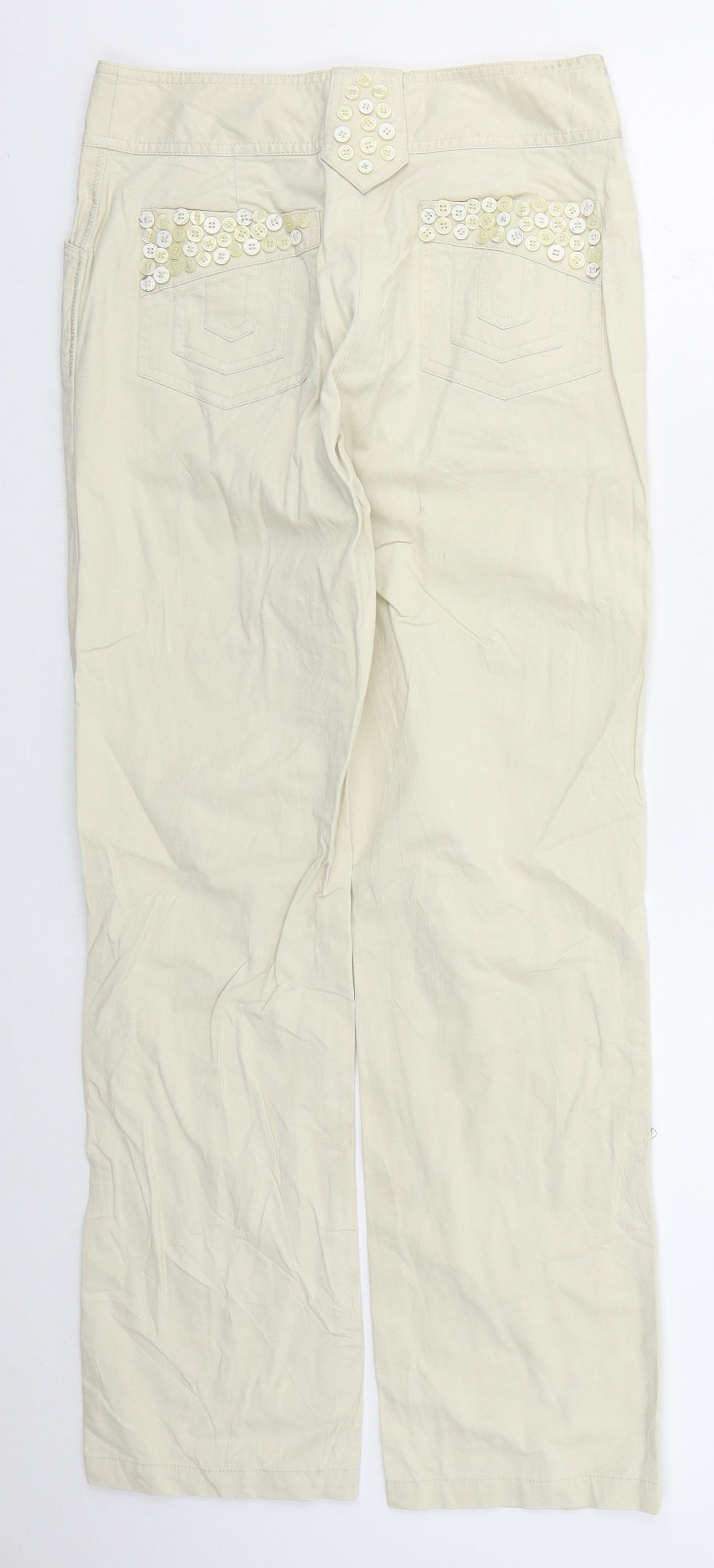 Per Una Womens Beige  Cotton Trousers  Size 8 L29 in Regular Hook & Eye