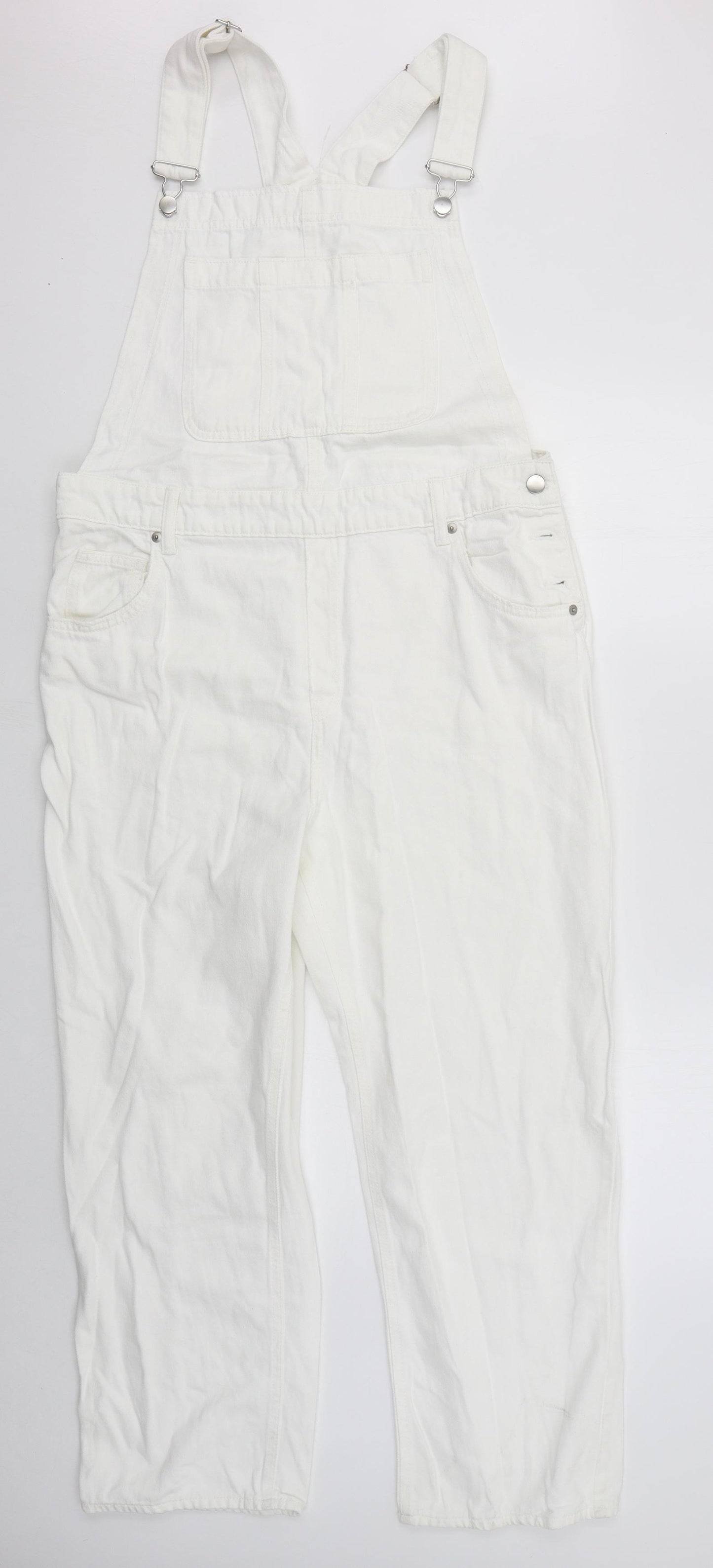 H&M Womens White  Cotton Dungaree One-Piece Size L L24 in Buckle
