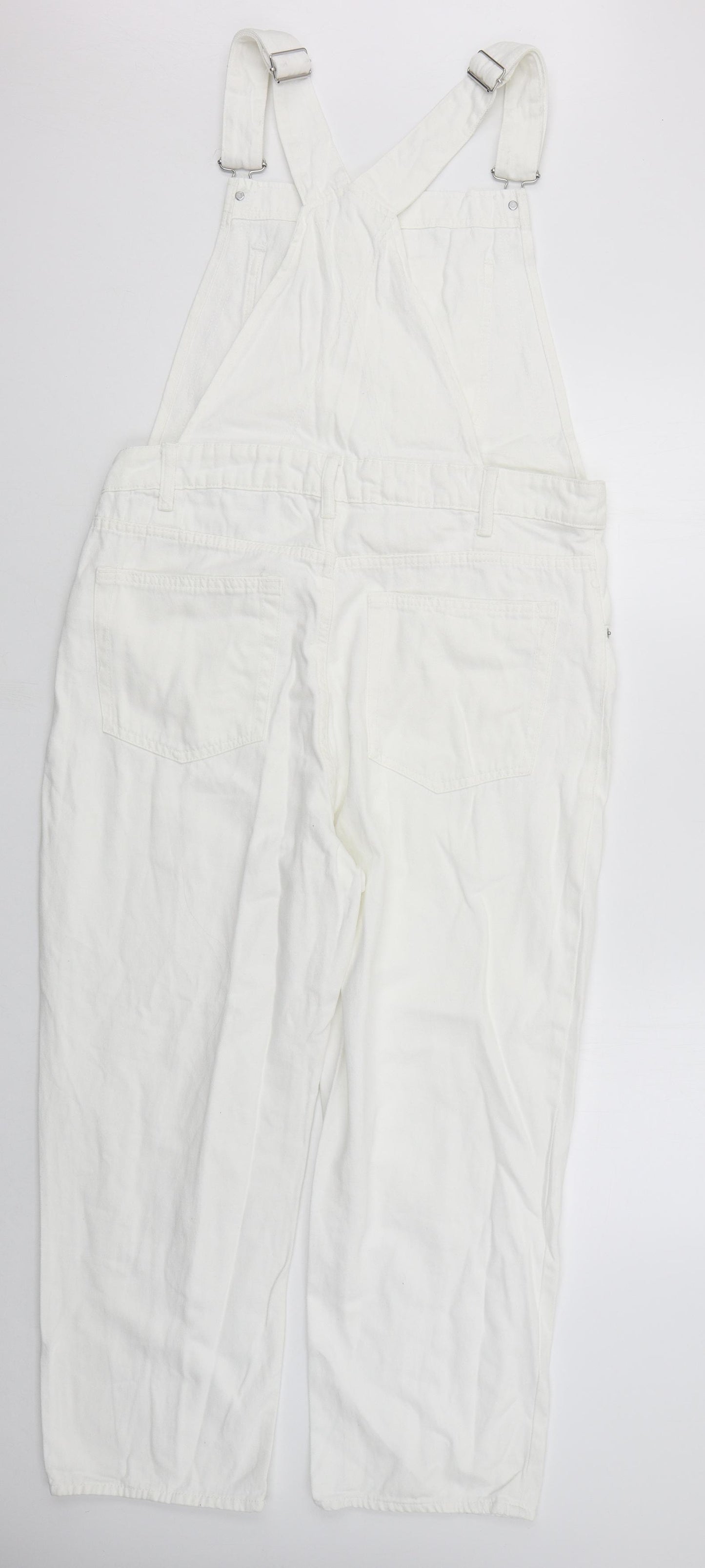 H&M Womens White  Cotton Dungaree One-Piece Size L L24 in Buckle