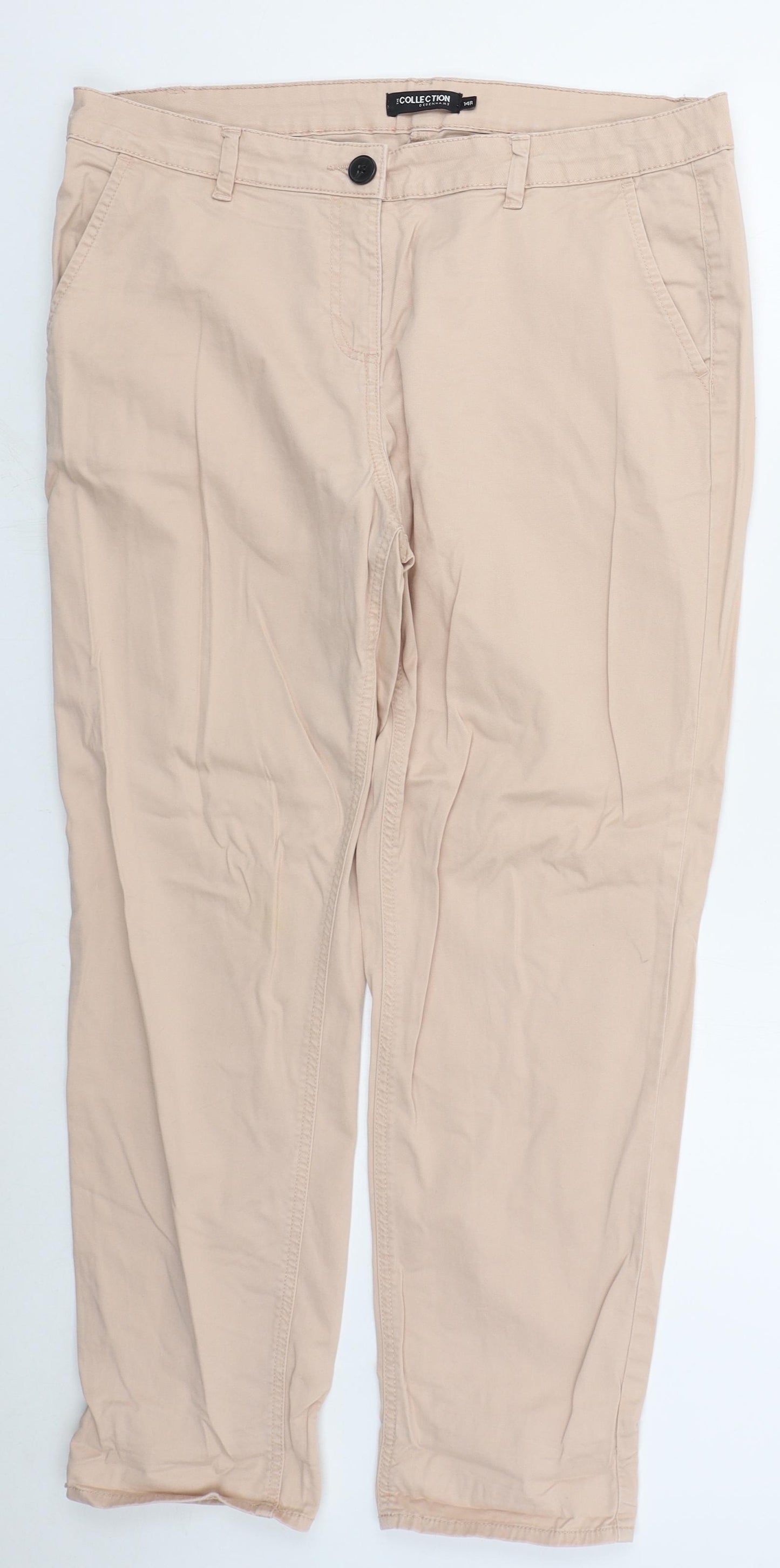 Debenhams Womens Pink  Cotton Trousers  Size 14 L29 in Regular Button
