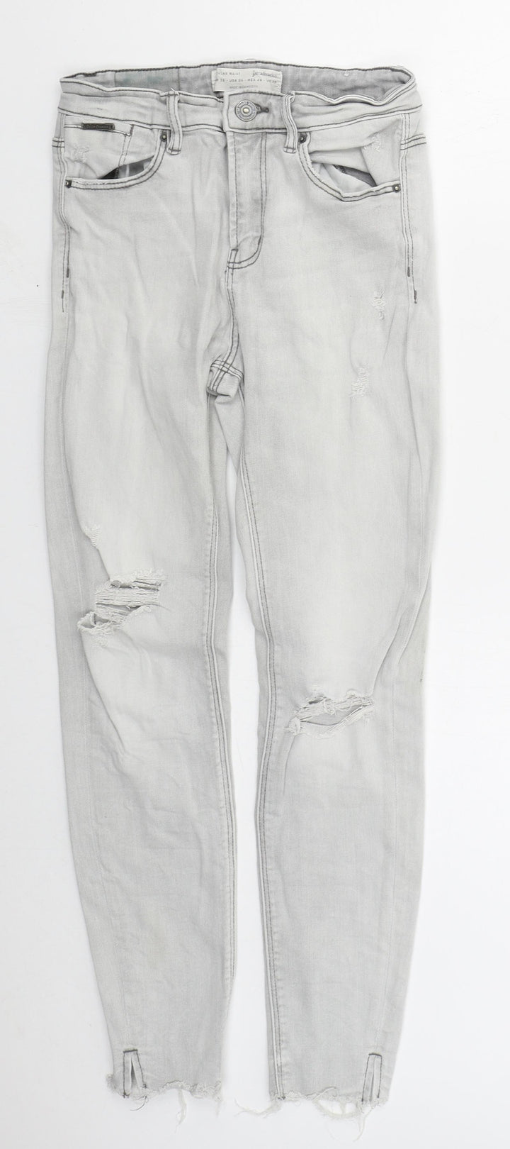 Stradivarius Womens Grey  Cotton Skinny Jeans Size 10 L27 in Regular Button