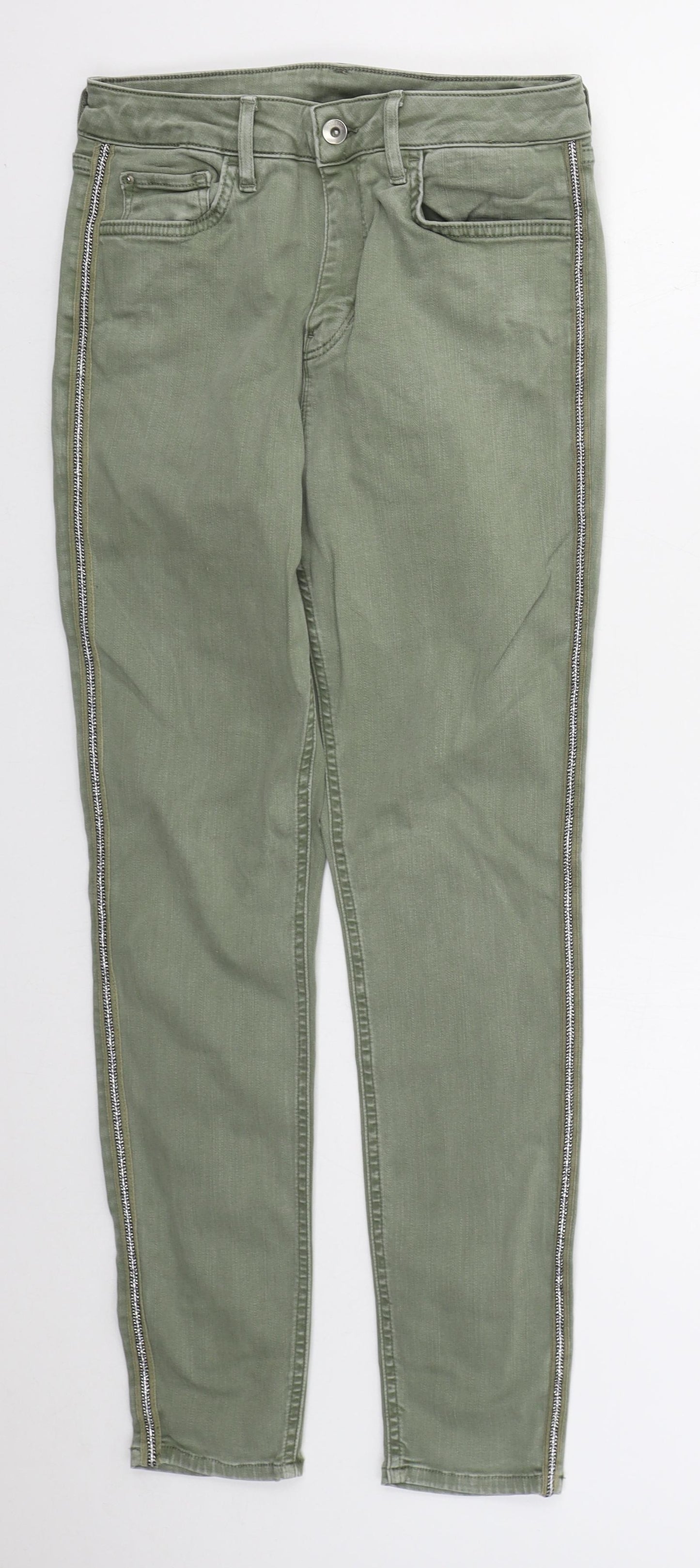 Marks and Spencer Womens Green  Cotton Skinny Jeans Size 12 L27 in Regular Button