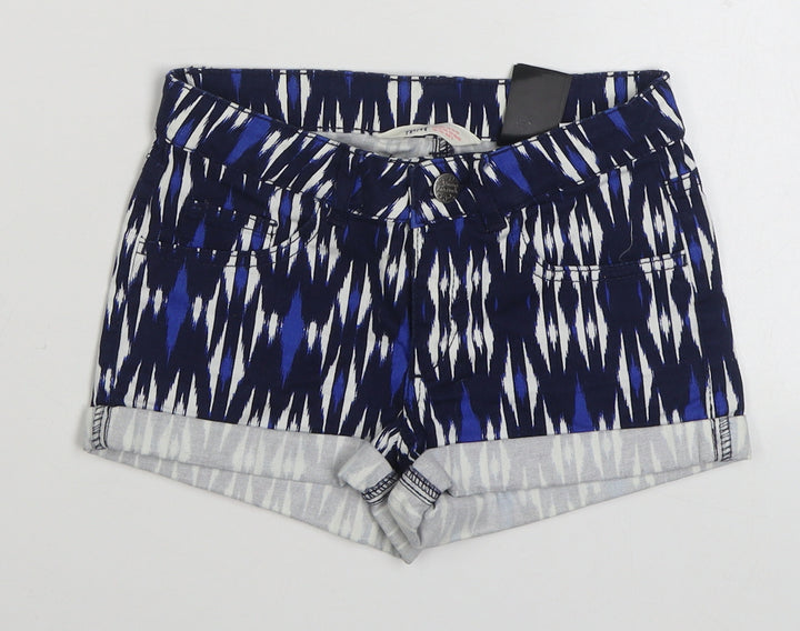 H&M Girls Blue Striped Cotton Hot Pants Shorts Size 11 Years Regular Zip
