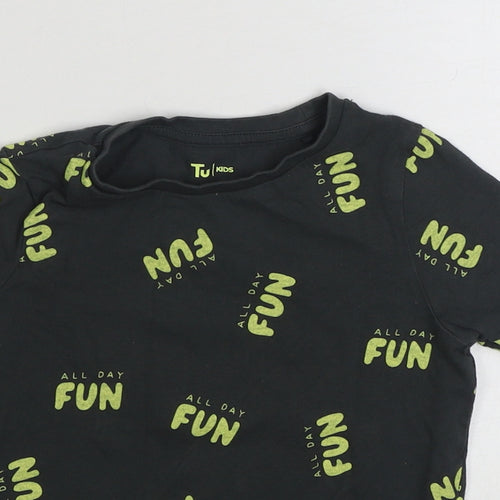 TU Boys Grey Geometric 100% Cotton Basic T-Shirt Size 2-3 Years Round Neck Pullover
