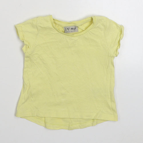 NEXT Girls Yellow  100% Cotton Basic T-Shirt Size 3-6 Months Round Neck Pullover