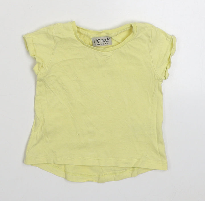 NEXT Girls Yellow 100% Cotton Basic T-Shirt Size 3-6 Months Round Neck Pullover