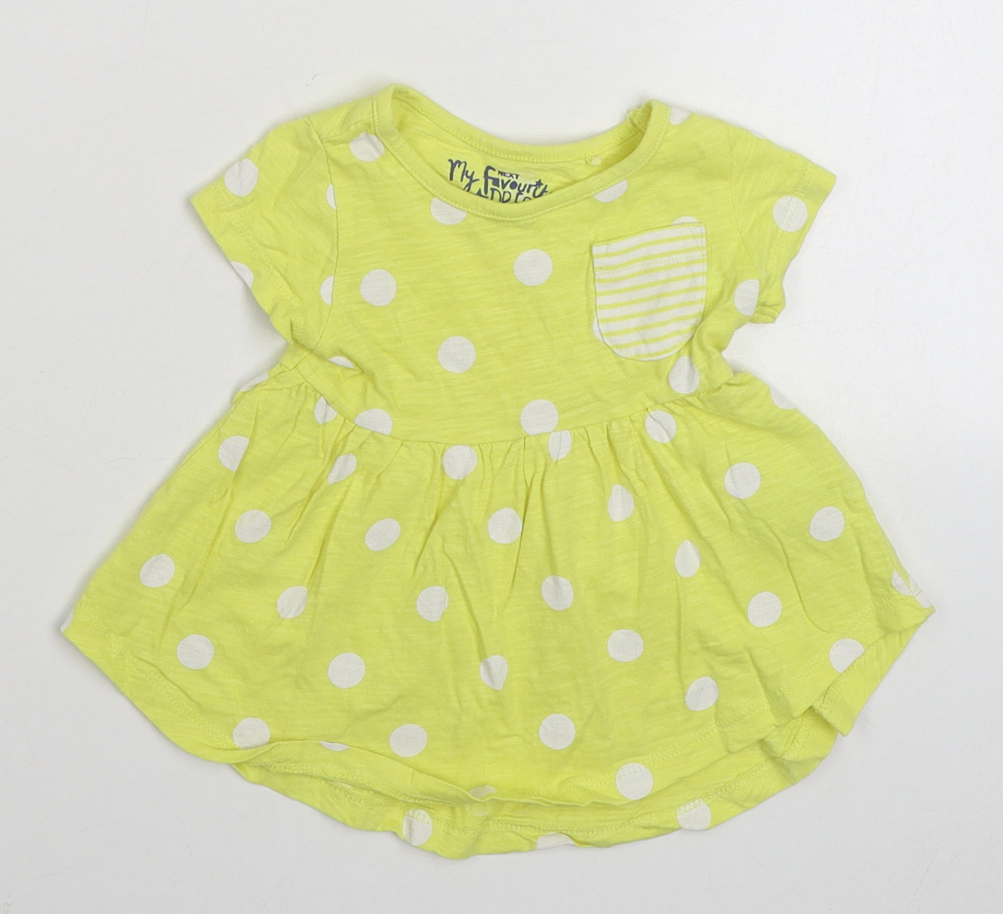 NEXT Girls Yellow Polka Dot 100% Cotton Skater Dress  Size 3-6 Months  Round Neck Pullover