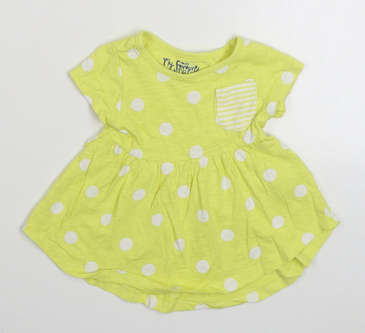NEXT Girls Yellow Polka Dot 100% Cotton Skater Dress  Size 3-6 Months  Round Neck Pullover